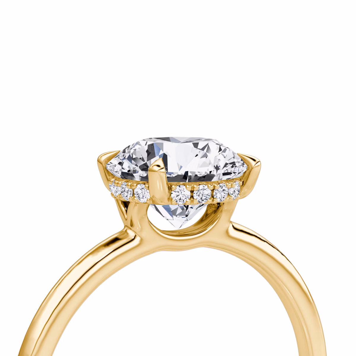 The Signature | Round Brilliant | 18k | Yellow Gold | bandAccent: Plain | bandWidth: standard | caratWeight: 1.5ct | hiddenHalo: yes | diamondOrientation: vertical