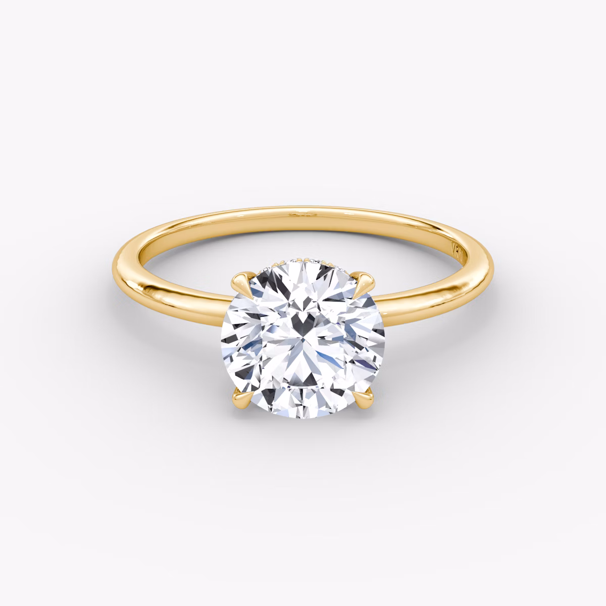 The Signature | Round Brilliant | 18k | Yellow Gold | bandAccent: Plain | bandWidth: standard | caratWeight: 1.5ct | hiddenHalo: yes | diamondOrientation: vertical