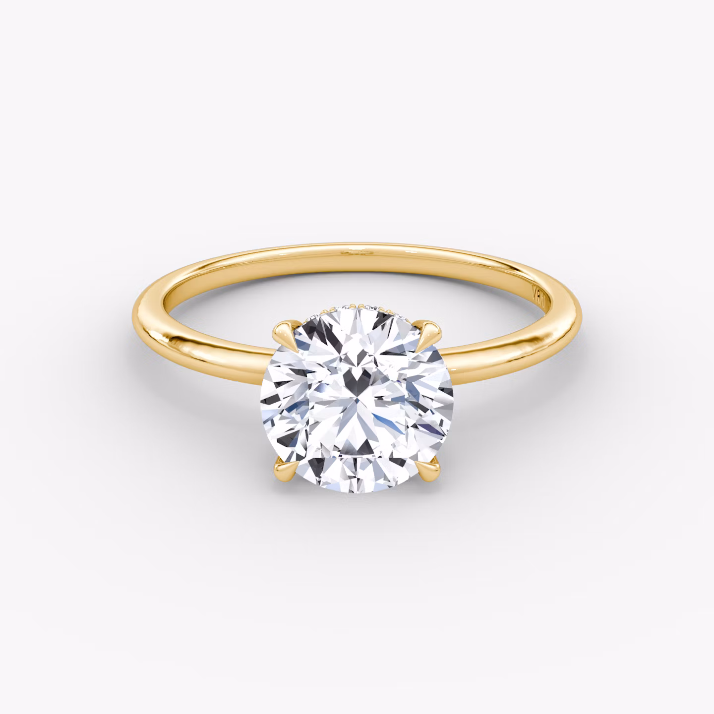The Signature | Round Brilliant | 18k | Yellow Gold | bandAccent: Plain | bandWidth: standard | caratWeight: 1.0ct | hiddenHalo: yes | diamondOrientation: vertical
