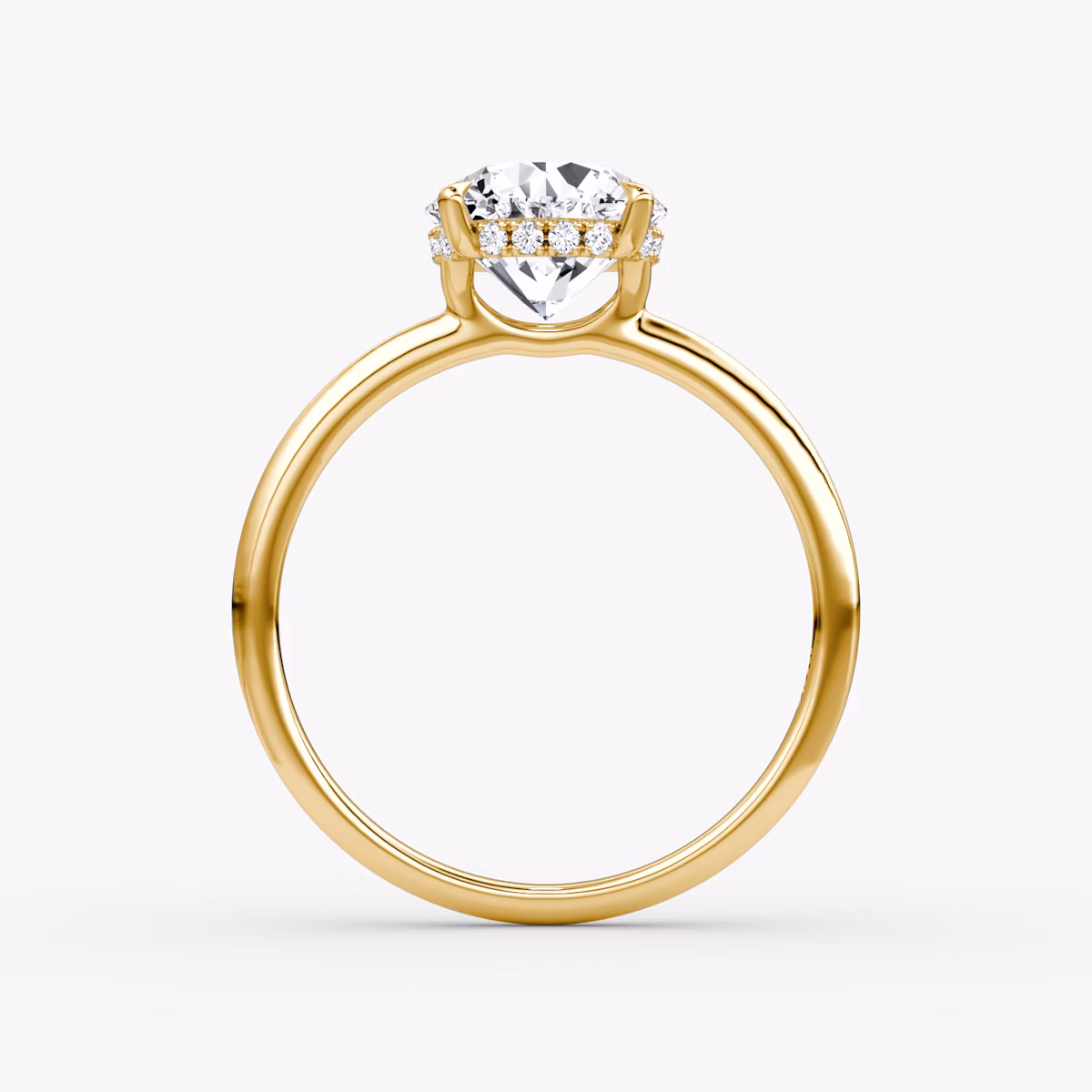 The Signature | Round Brilliant | 18k | Yellow Gold | bandAccent: Plain | bandWidth: standard | caratWeight: 1.5ct | hiddenHalo: yes | diamondOrientation: vertical