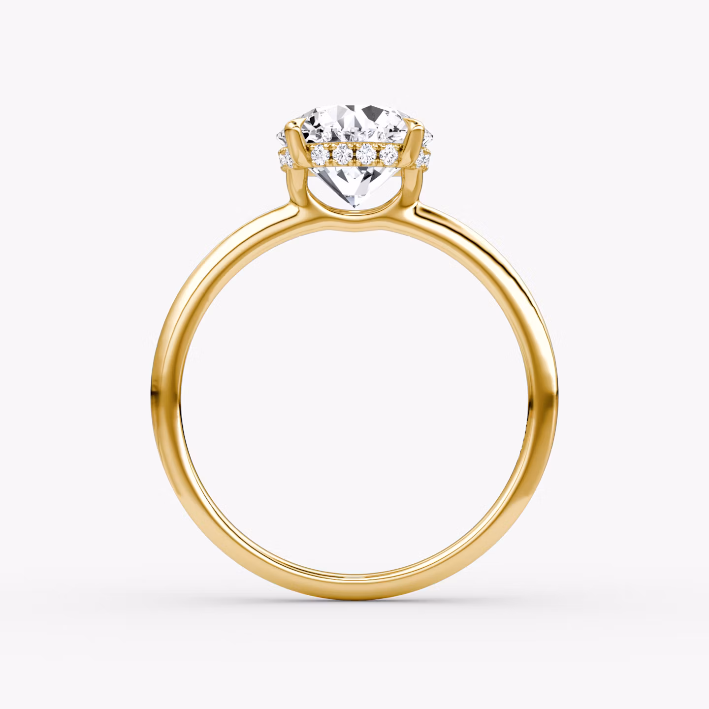 The Signature | Round Brilliant | 18k | Yellow Gold | bandAccent: Plain | bandWidth: standard | caratWeight: 1.0ct | hiddenHalo: yes | diamondOrientation: vertical