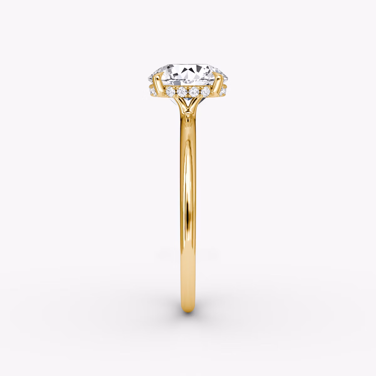 The Signature | Round Brilliant | 18k | Yellow Gold | bandAccent: Plain | bandWidth: standard | caratWeight: 1.5ct | hiddenHalo: yes | diamondOrientation: vertical