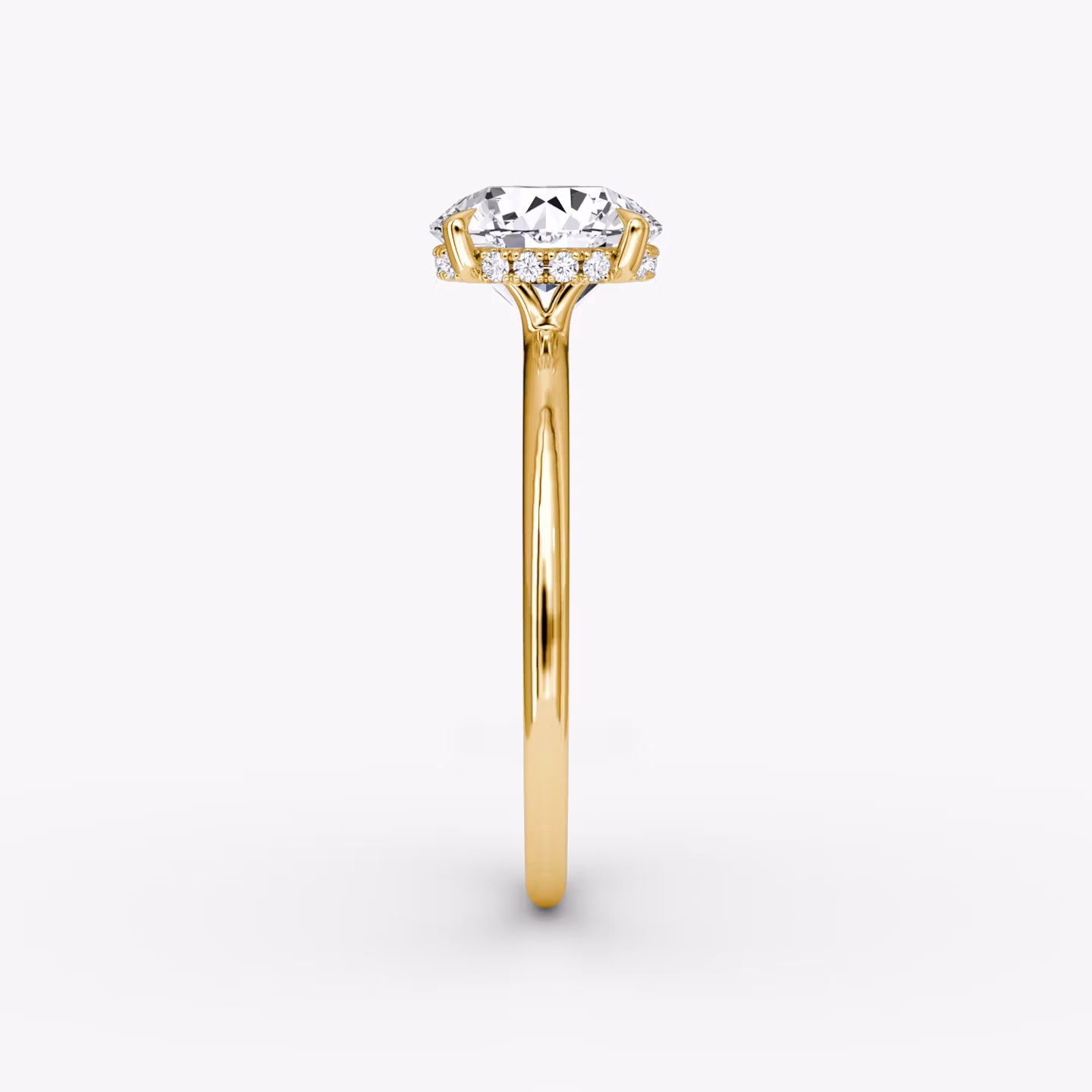 The Signature | Round Brilliant | 18k | Yellow Gold | bandAccent: Plain | bandWidth: standard | caratWeight: 1.0ct | hiddenHalo: yes | diamondOrientation: vertical
