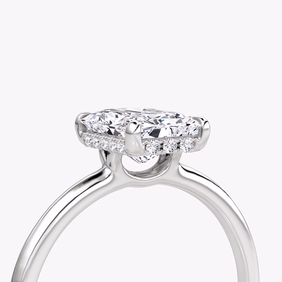 The Signature | Radiant | 18k | White Gold | bandAccent: Plain | bandWidth: standard | hiddenHalo: yes | diamondOrientation: vertical | caratWeight: other