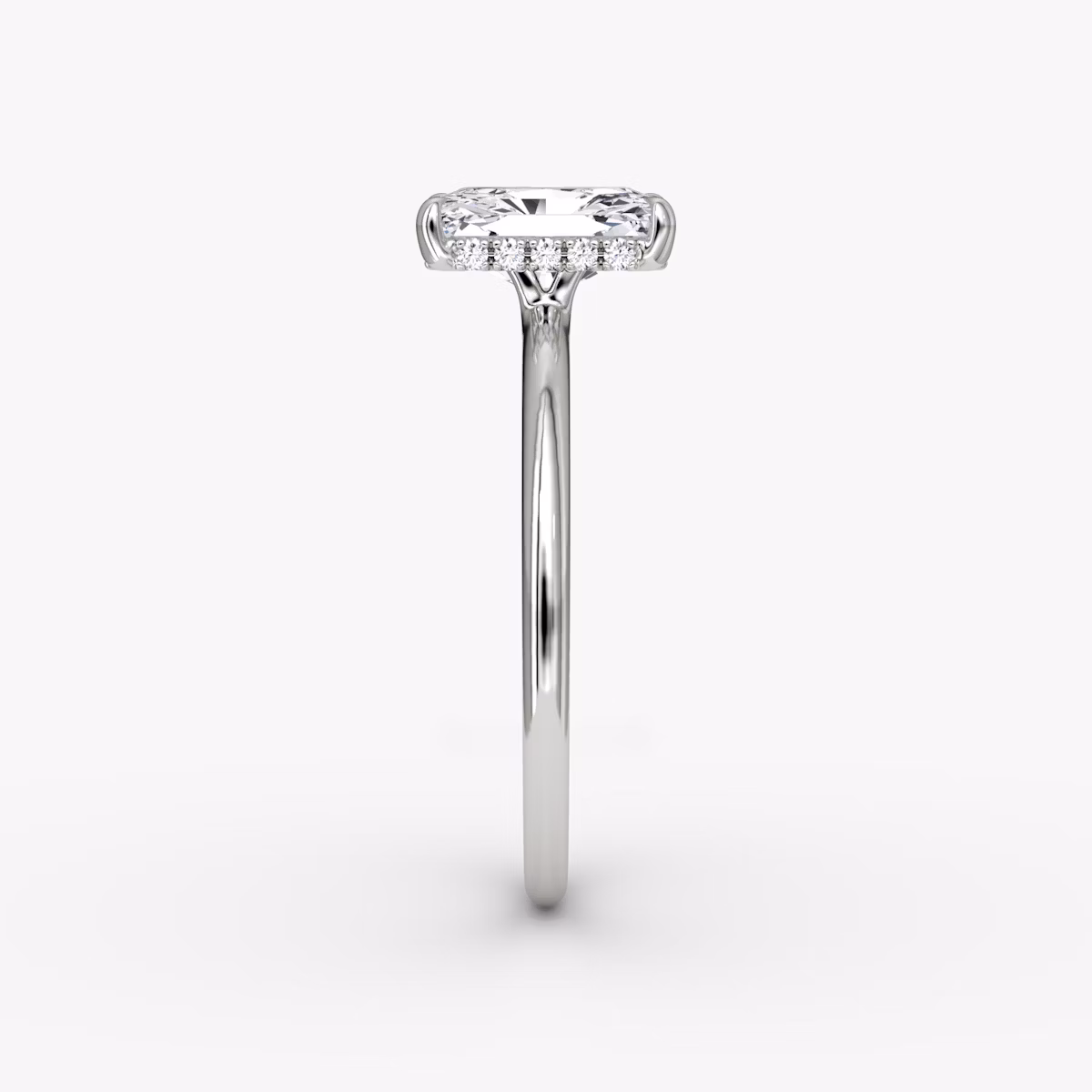 The Signature | Radiant | 18k | White Gold | bandAccent: Plain | bandWidth: standard | hiddenHalo: yes | diamondOrientation: vertical | caratWeight: other