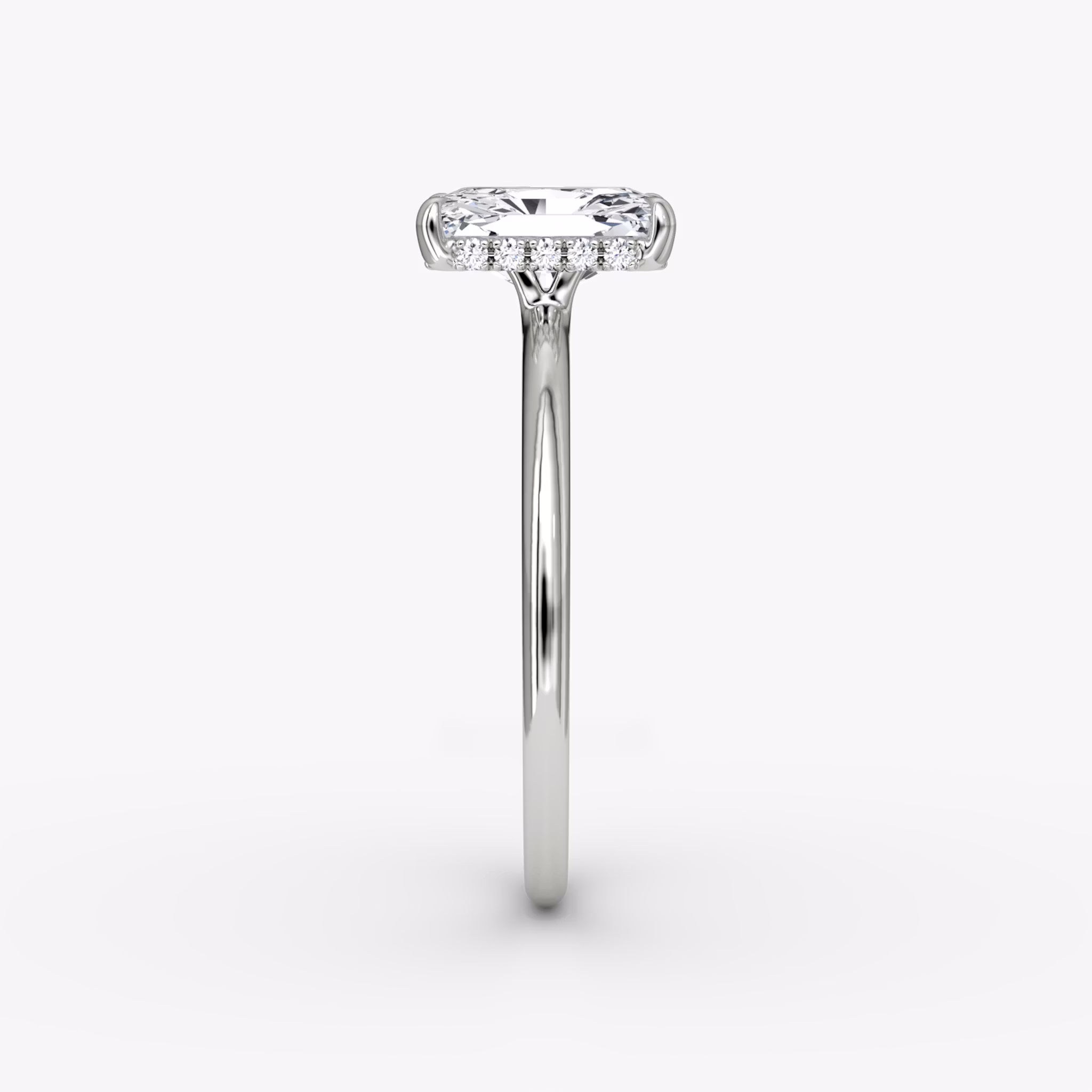 The Signature | Radiant | 18k | White Gold | bandAccent: Plain | bandWidth: standard | hiddenHalo: yes | diamondOrientation: vertical | caratWeight: other