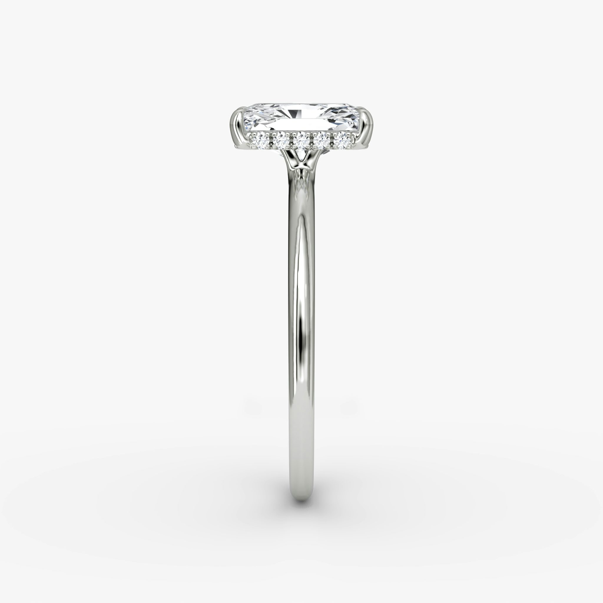 The Signature | Radiant | 18k | White Gold | bandAccent: Plain | bandWidth: standard | hiddenHalo: yes | diamondOrientation: vertical | caratWeight: other