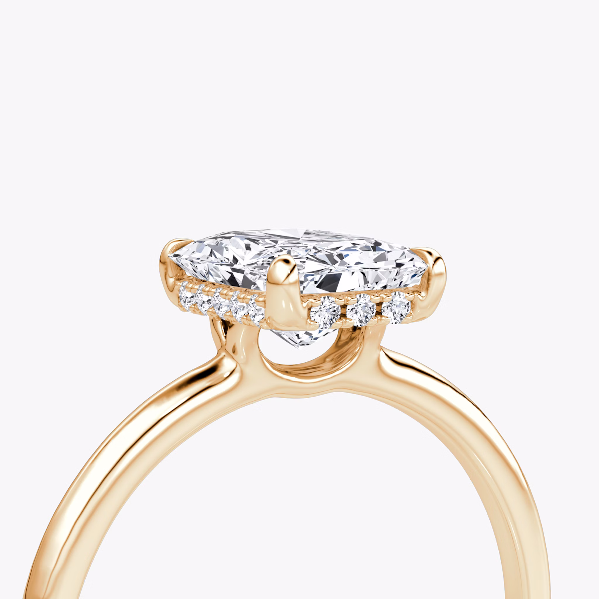 The Signature | Radiant | 14k | Rose Gold | bandAccent: Plain | bandWidth: standard | hiddenHalo: yes | diamondOrientation: vertical | caratWeight: other