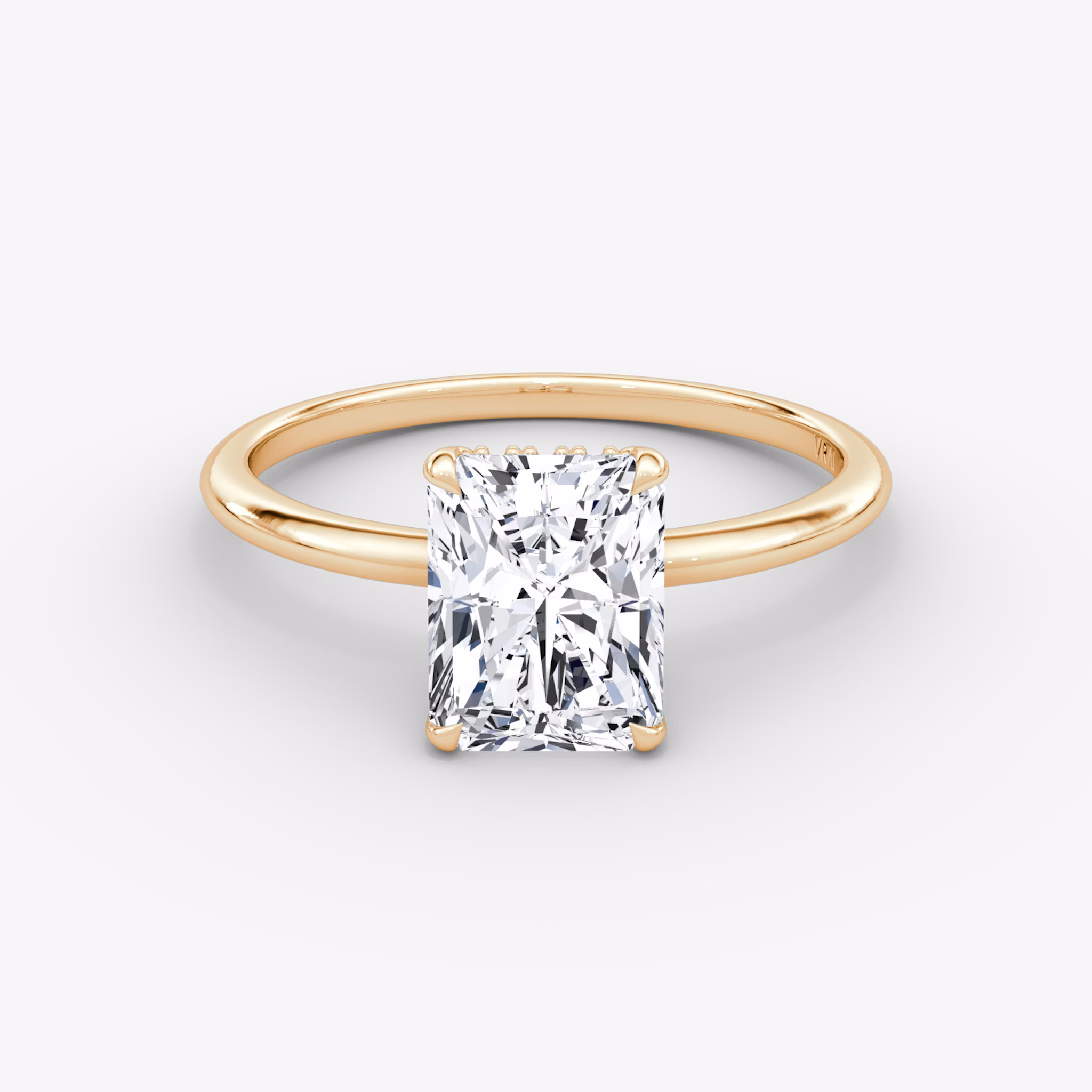 The Signature | Radiant | 14k | Rose Gold | bandAccent: Plain | bandWidth: standard | hiddenHalo: yes | diamondOrientation: vertical | caratWeight: other