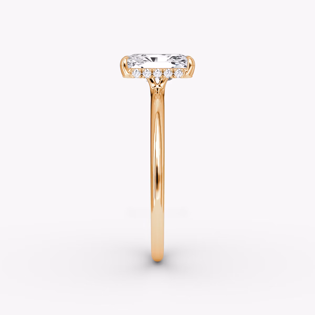 The Signature | Radiant | 14k | Rose Gold | bandAccent: Plain | bandWidth: standard | hiddenHalo: yes | diamondOrientation: vertical | caratWeight: other