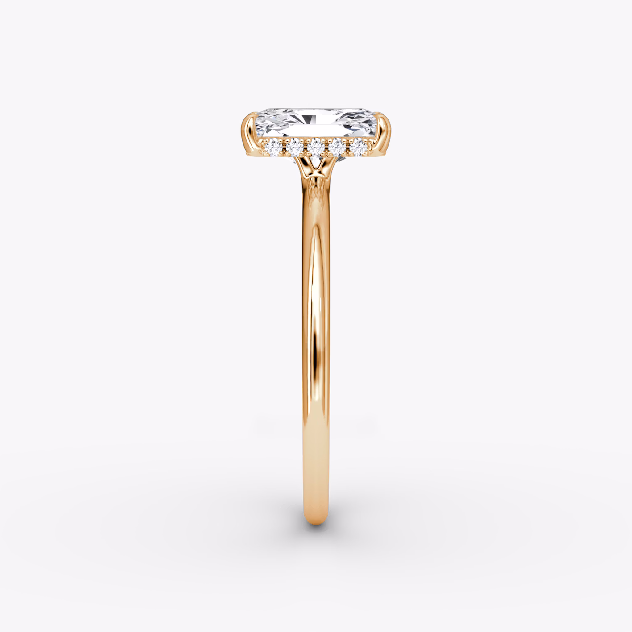 The Signature | Radiant | 14k | Rose Gold | bandAccent: Plain | bandWidth: standard | hiddenHalo: yes | diamondOrientation: vertical | caratWeight: other