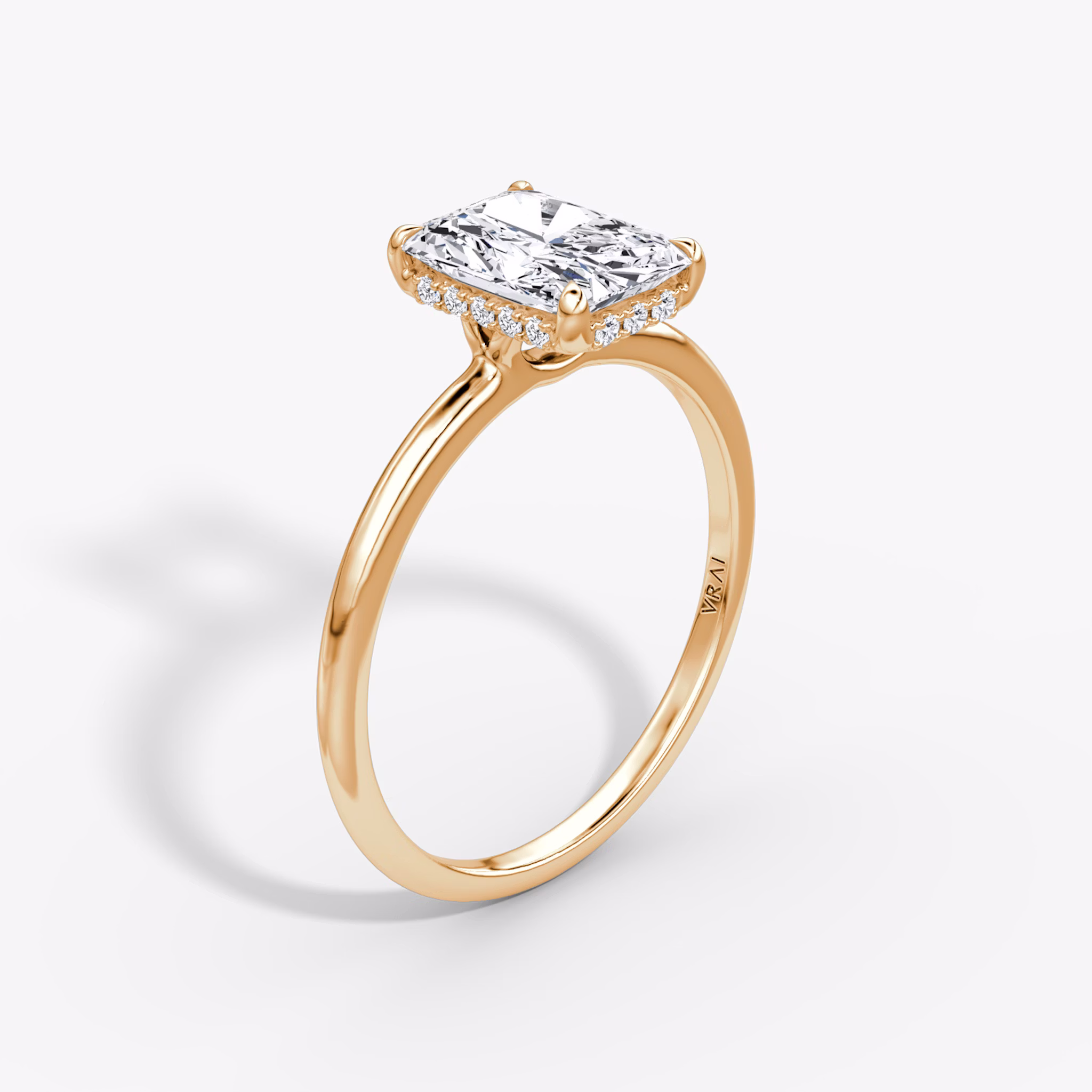The Signature | Radiant | 14k | Rose Gold | bandAccent: Plain | bandWidth: standard | hiddenHalo: yes | diamondOrientation: vertical | caratWeight: other