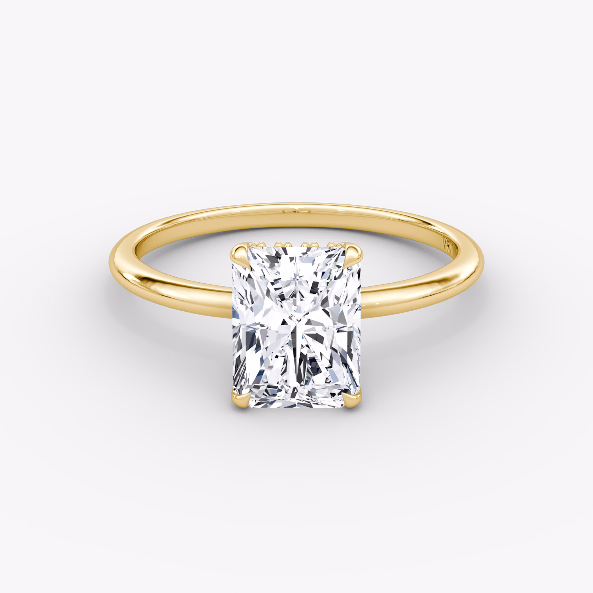 The Signature | Radiant | 18k | Yellow Gold | bandAccent: Plain | bandWidth: standard | hiddenHalo: yes | diamondOrientation: vertical | caratWeight: other