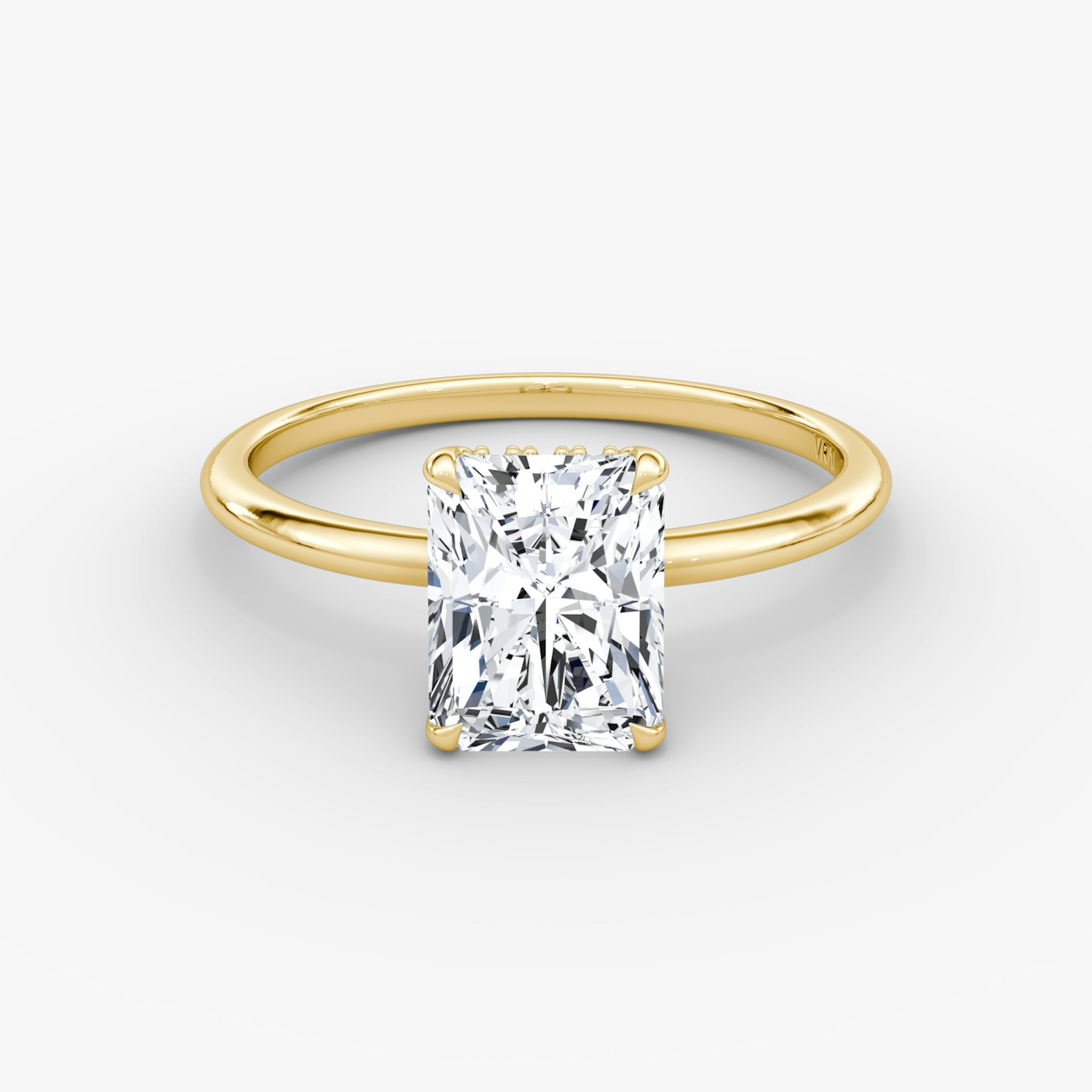 The Signature | Radiant | 18k | Yellow Gold | bandAccent: Plain | bandWidth: standard | hiddenHalo: yes | diamondOrientation: vertical | caratWeight: other