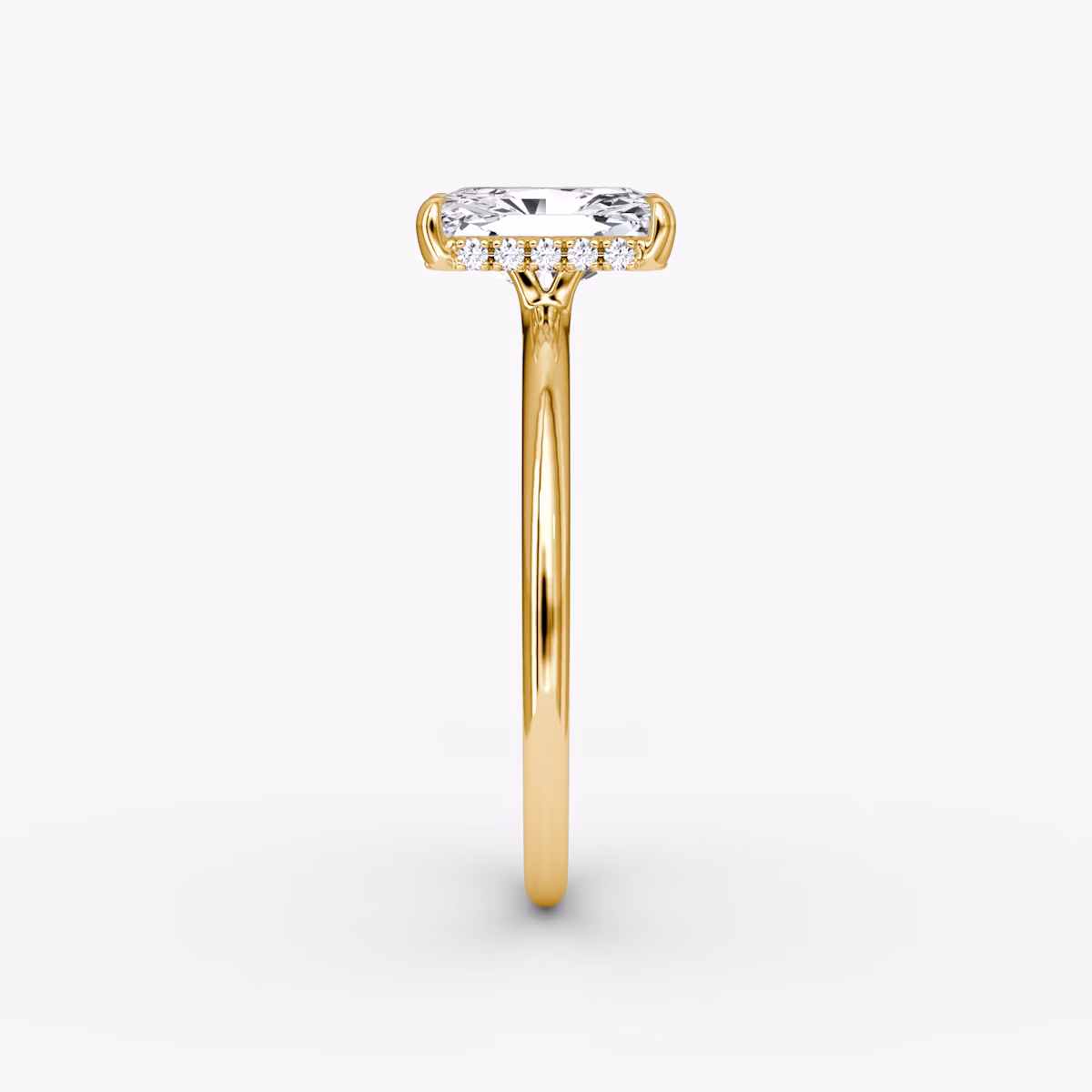 The Signature | Radiant | 18k | Yellow Gold | bandAccent: Plain | bandWidth: standard | hiddenHalo: yes | diamondOrientation: vertical | caratWeight: other