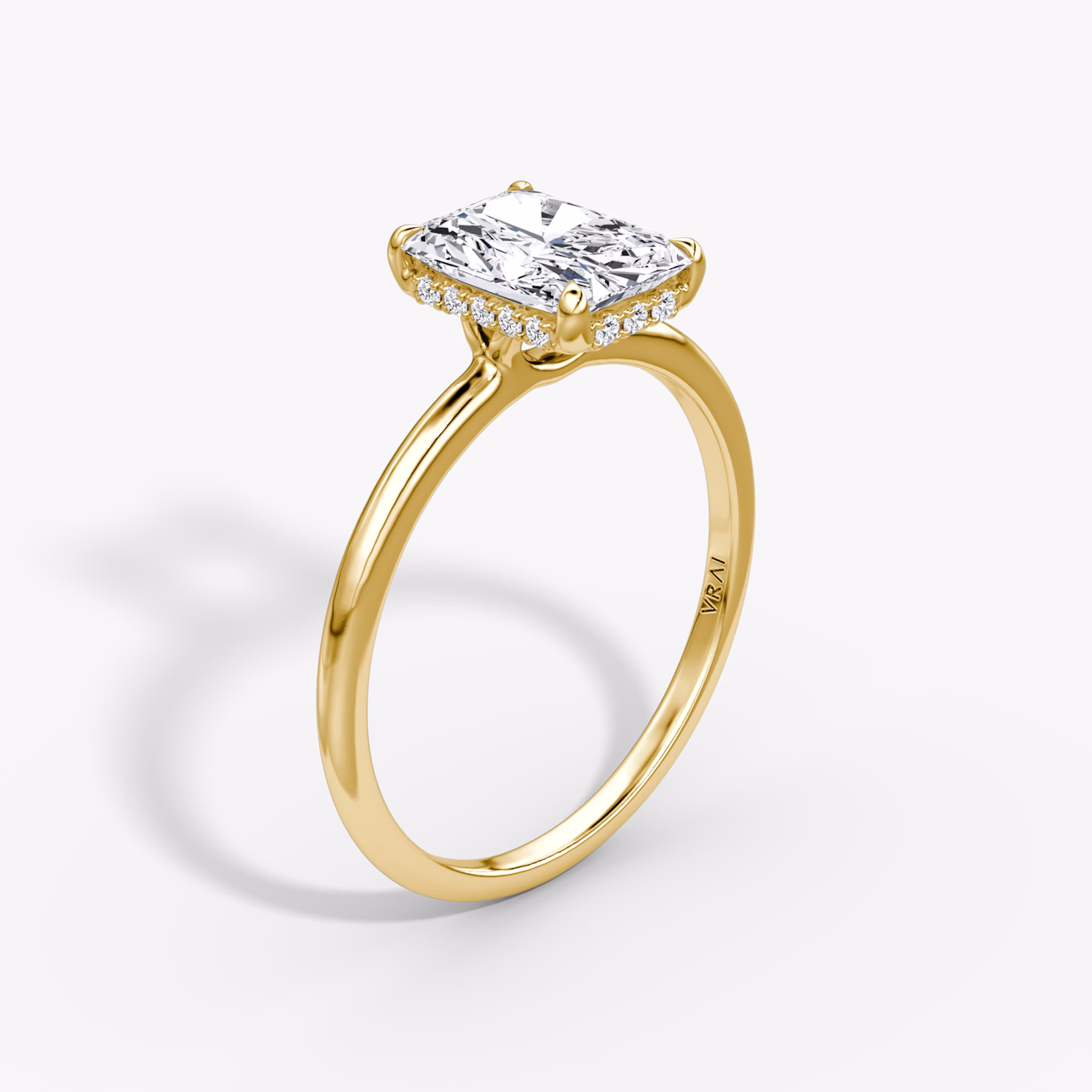 The Signature | Radiant | 18k | Yellow Gold | bandAccent: Plain | bandWidth: standard | hiddenHalo: yes | diamondOrientation: vertical | caratWeight: other
