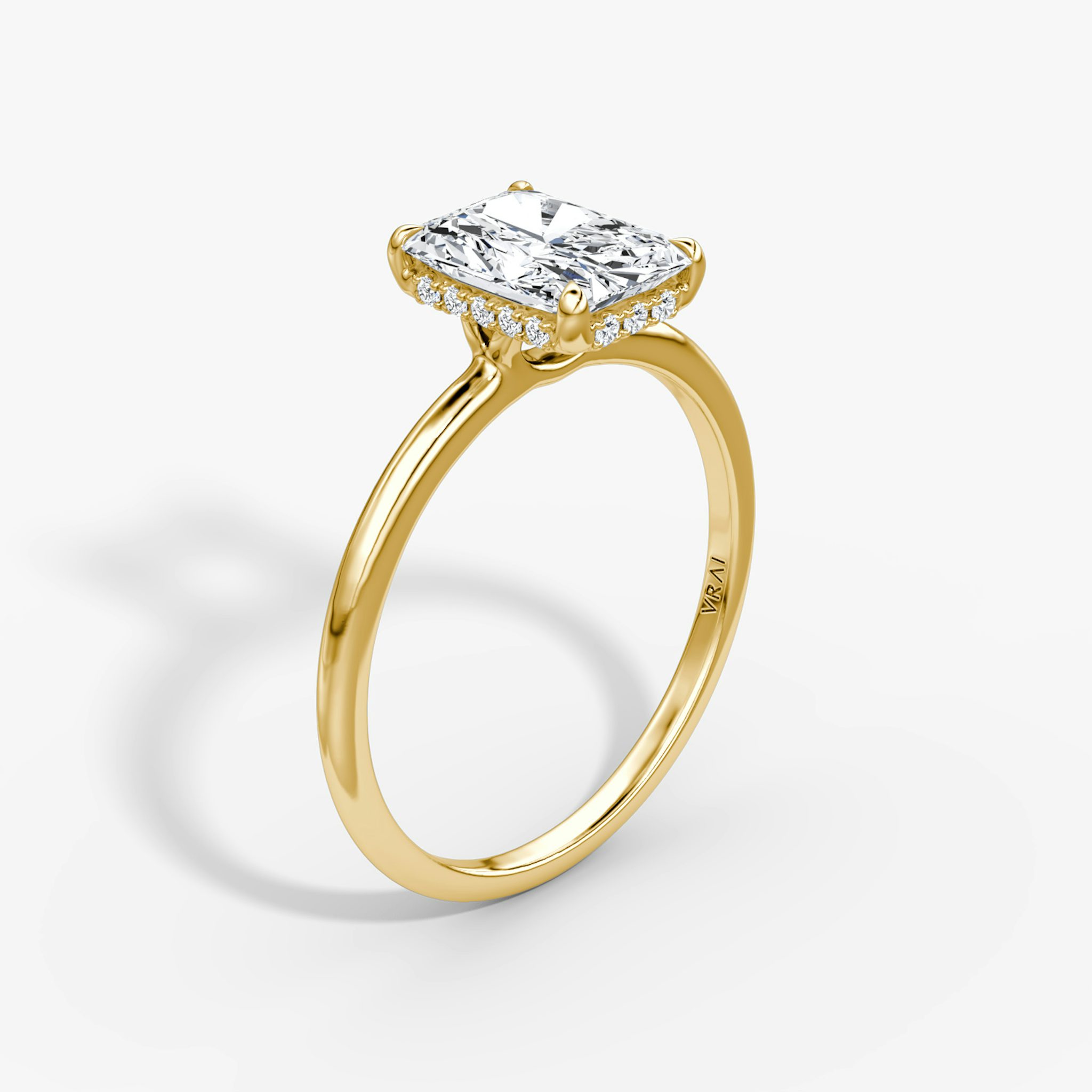 The Signature | Radiant | 18k | Yellow Gold | bandAccent: Plain | bandWidth: standard | hiddenHalo: yes | diamondOrientation: vertical | caratWeight: other