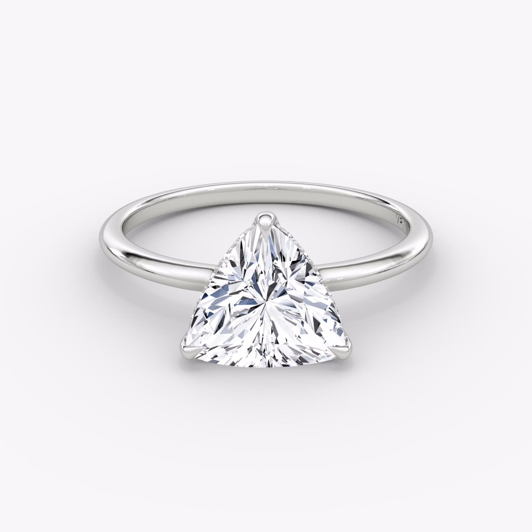 The Signature | Trillion | 18k | White Gold | bandAccent: Plain | bandWidth: standard | hiddenHalo: yes | diamondOrientation: vertical | caratWeight: other