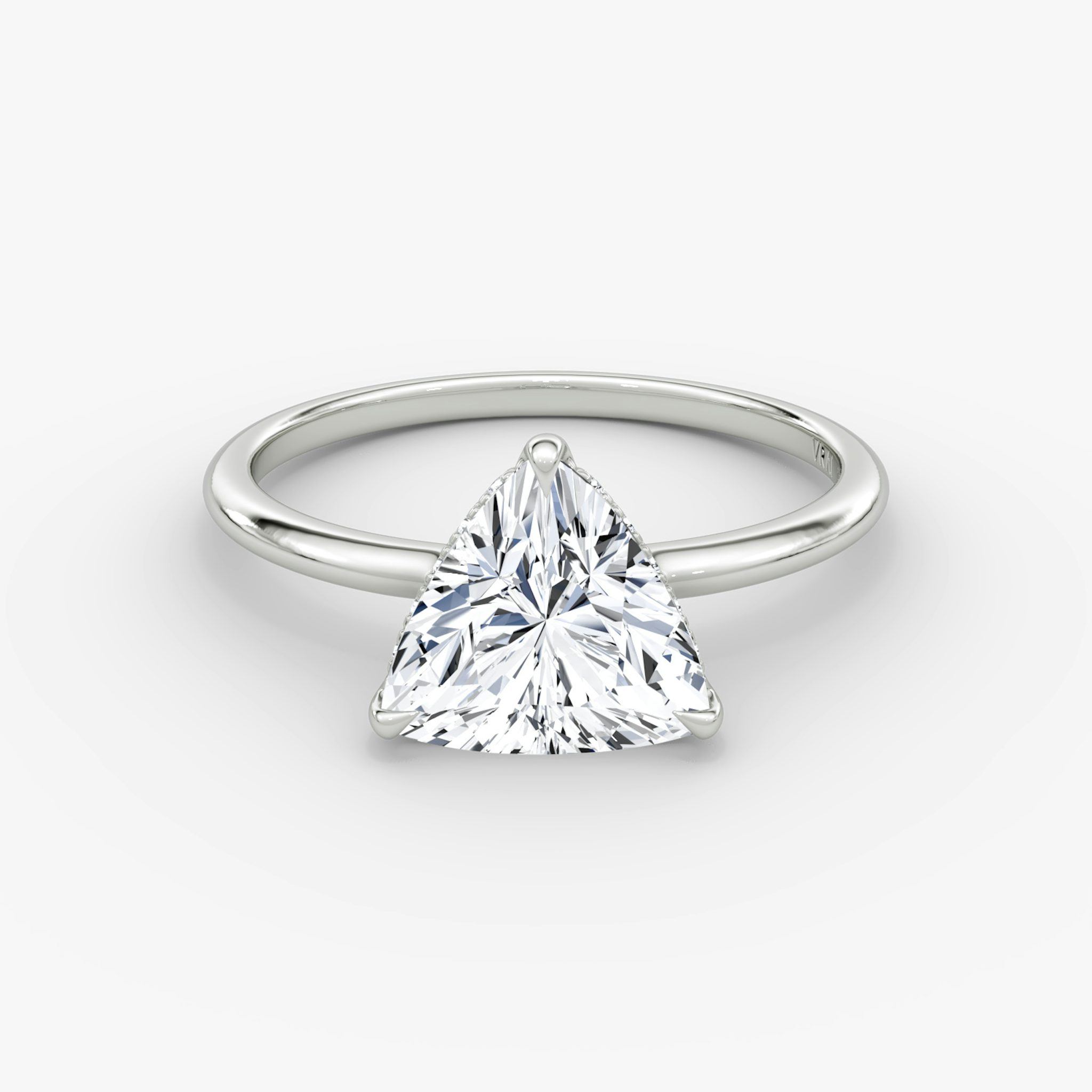 The Signature | Trillion | 18k | White Gold | bandAccent: Plain | bandWidth: standard | hiddenHalo: yes | diamondOrientation: vertical | caratWeight: other