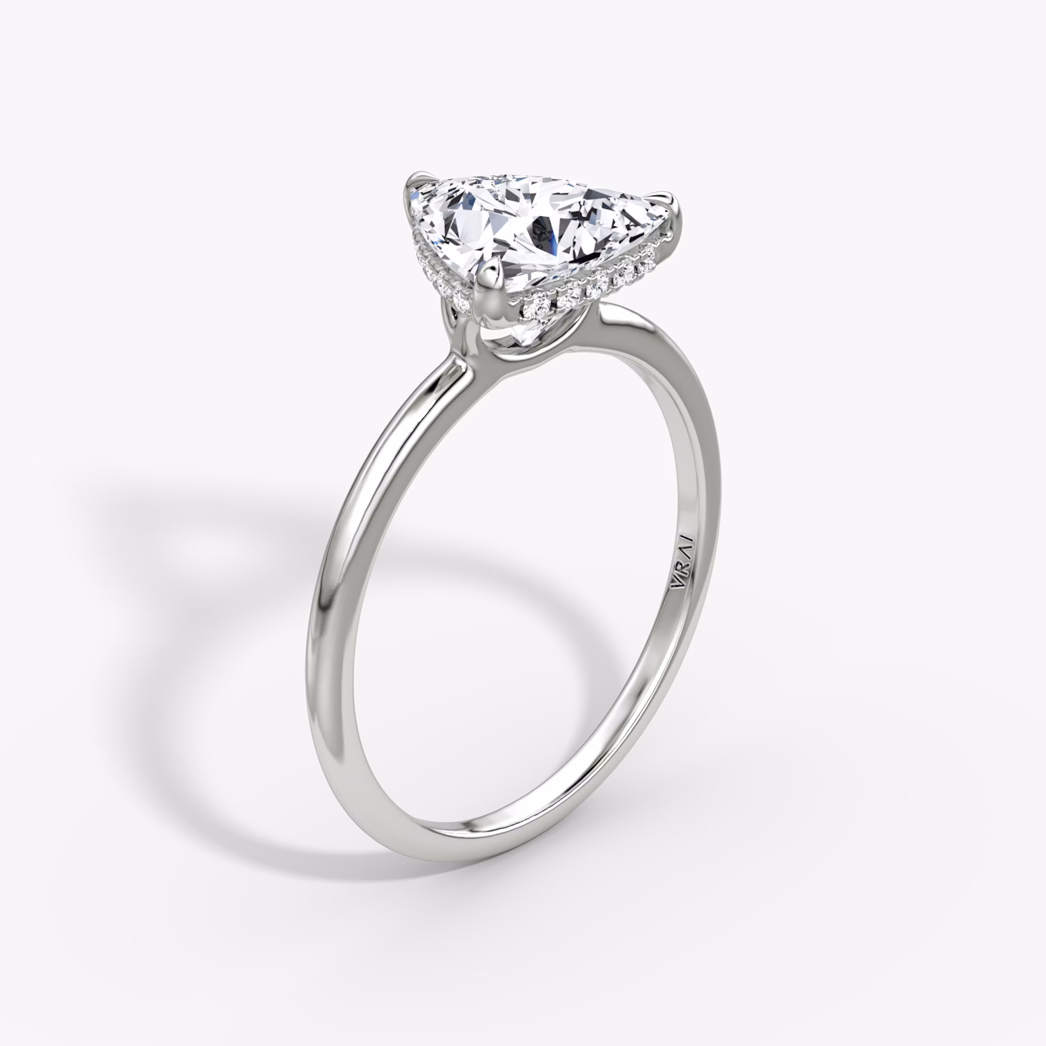 The Signature | Trillion | 18k | White Gold | bandAccent: Plain | bandWidth: standard | hiddenHalo: yes | diamondOrientation: vertical | caratWeight: other