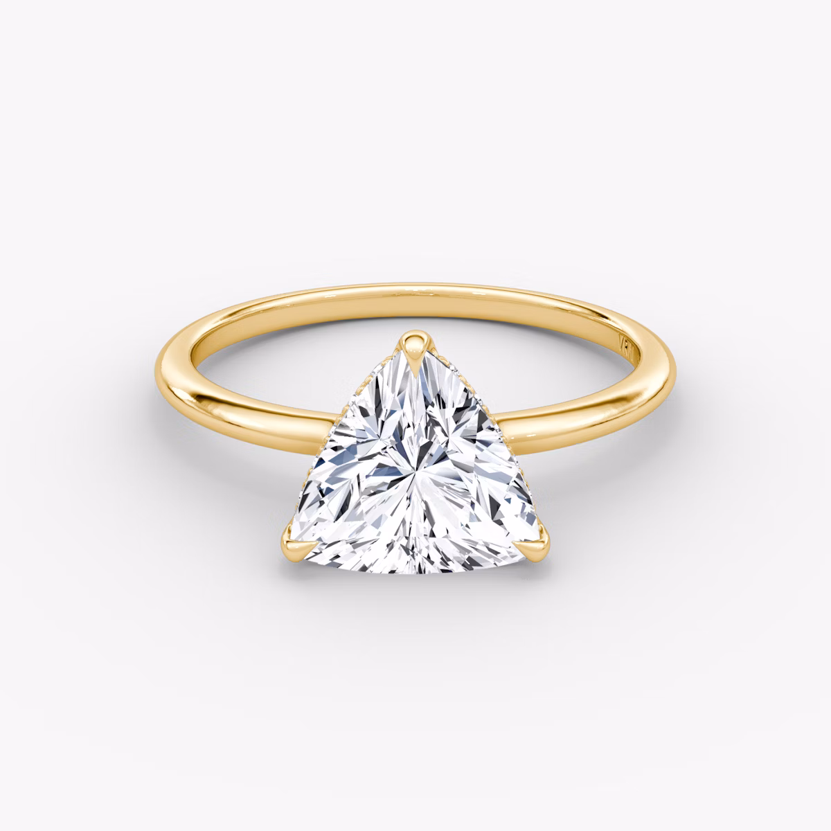 The Signature | Trillion | 18k | Yellow Gold | bandAccent: Plain | bandWidth: standard | hiddenHalo: yes | diamondOrientation: vertical | caratWeight: other