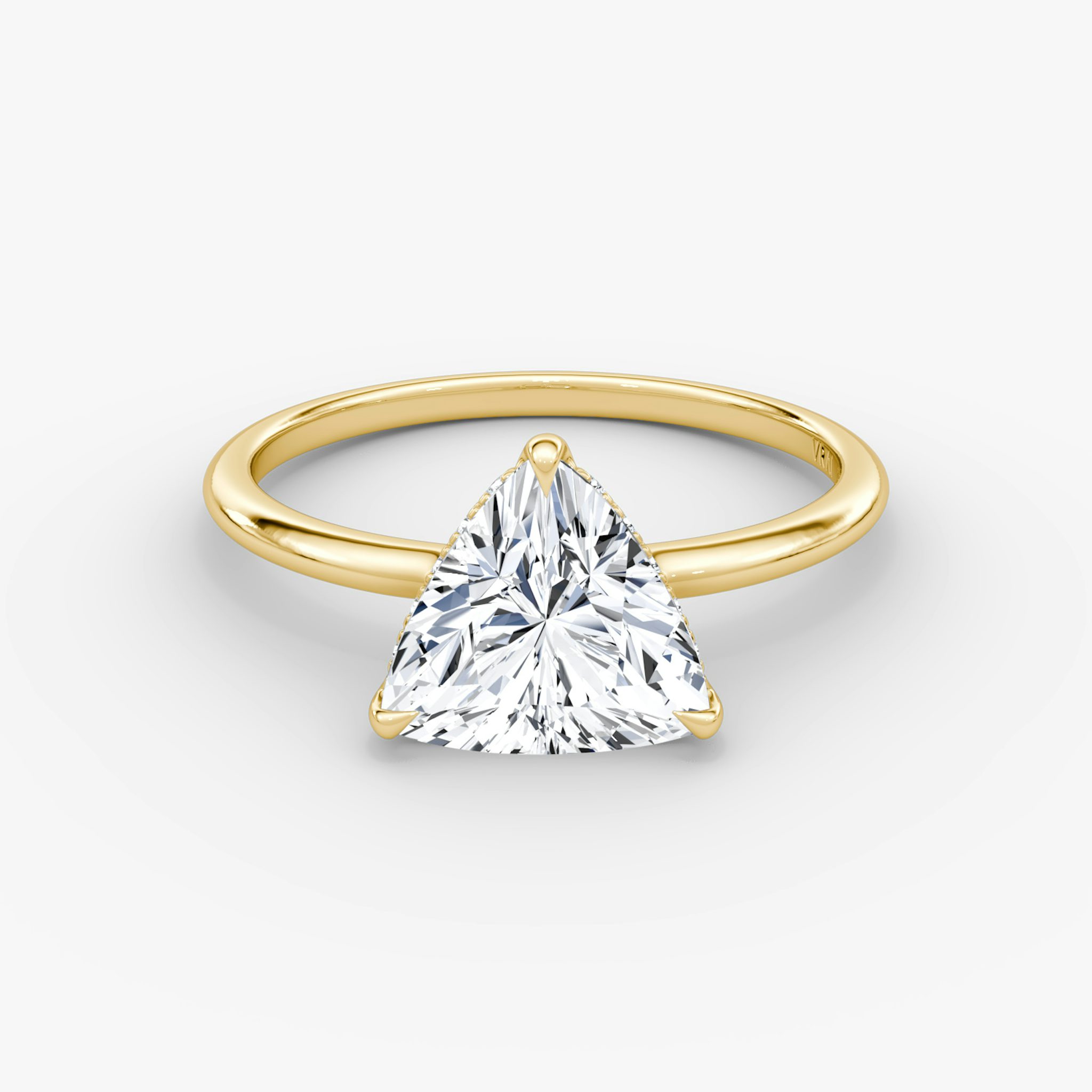 The Signature | Trillion | 18k | Yellow Gold | bandAccent: Plain | bandWidth: standard | hiddenHalo: yes | diamondOrientation: vertical | caratWeight: other