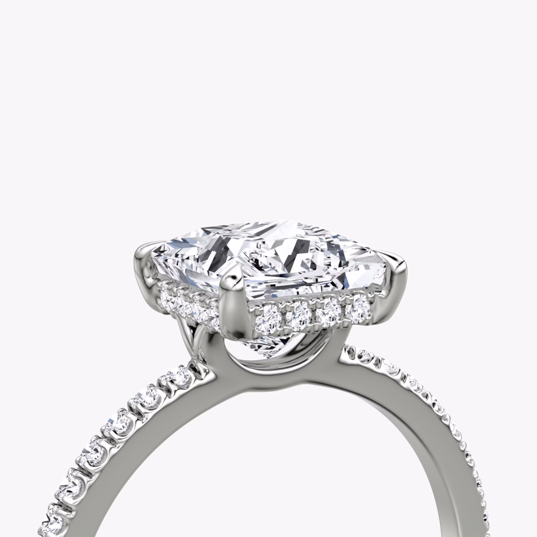 The Signature | Princess | 18k | White Gold | bandAccent: Pavé | bandWidth: standard | hiddenHalo: yes | diamondOrientation: vertical | caratWeight: other