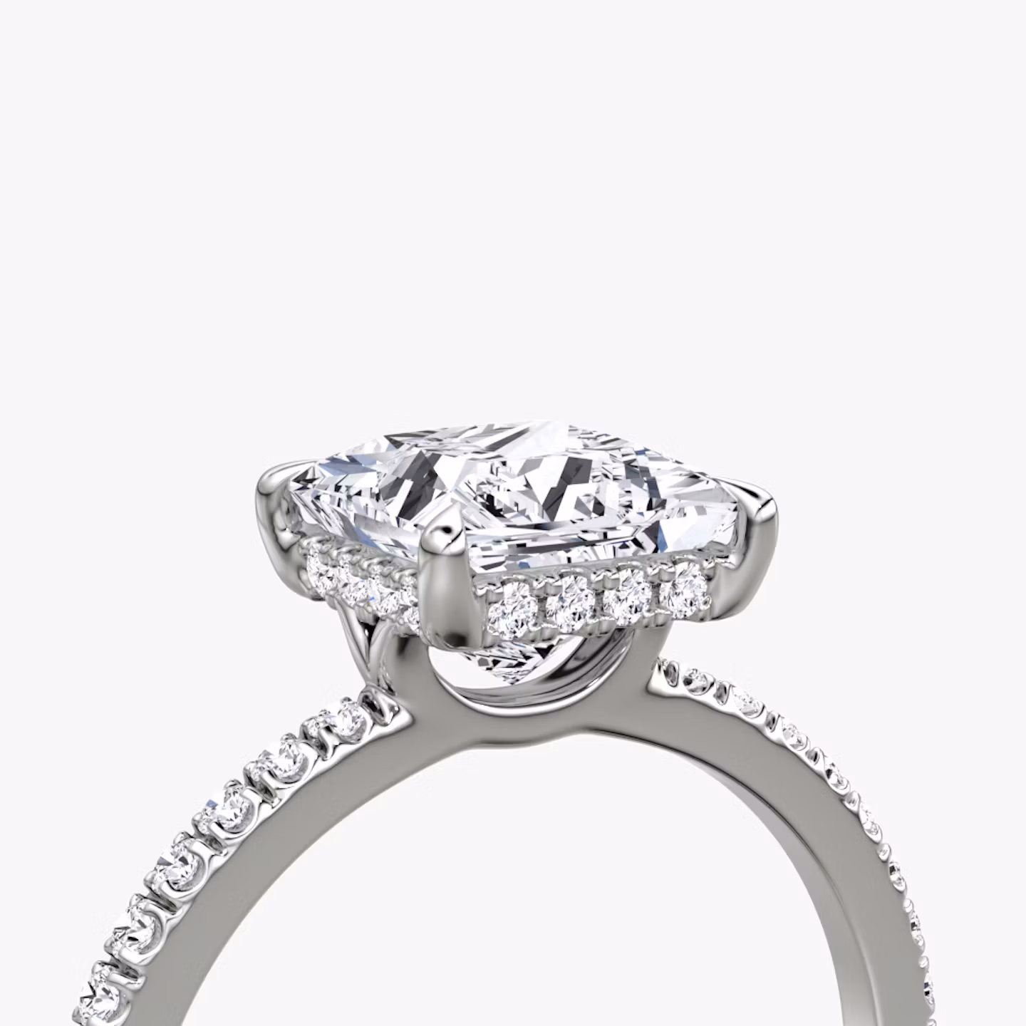 The Signature | Princess | Platinum | bandAccent: Pavé | bandWidth: standard | hiddenHalo: yes | diamondOrientation: vertical | caratWeight: other