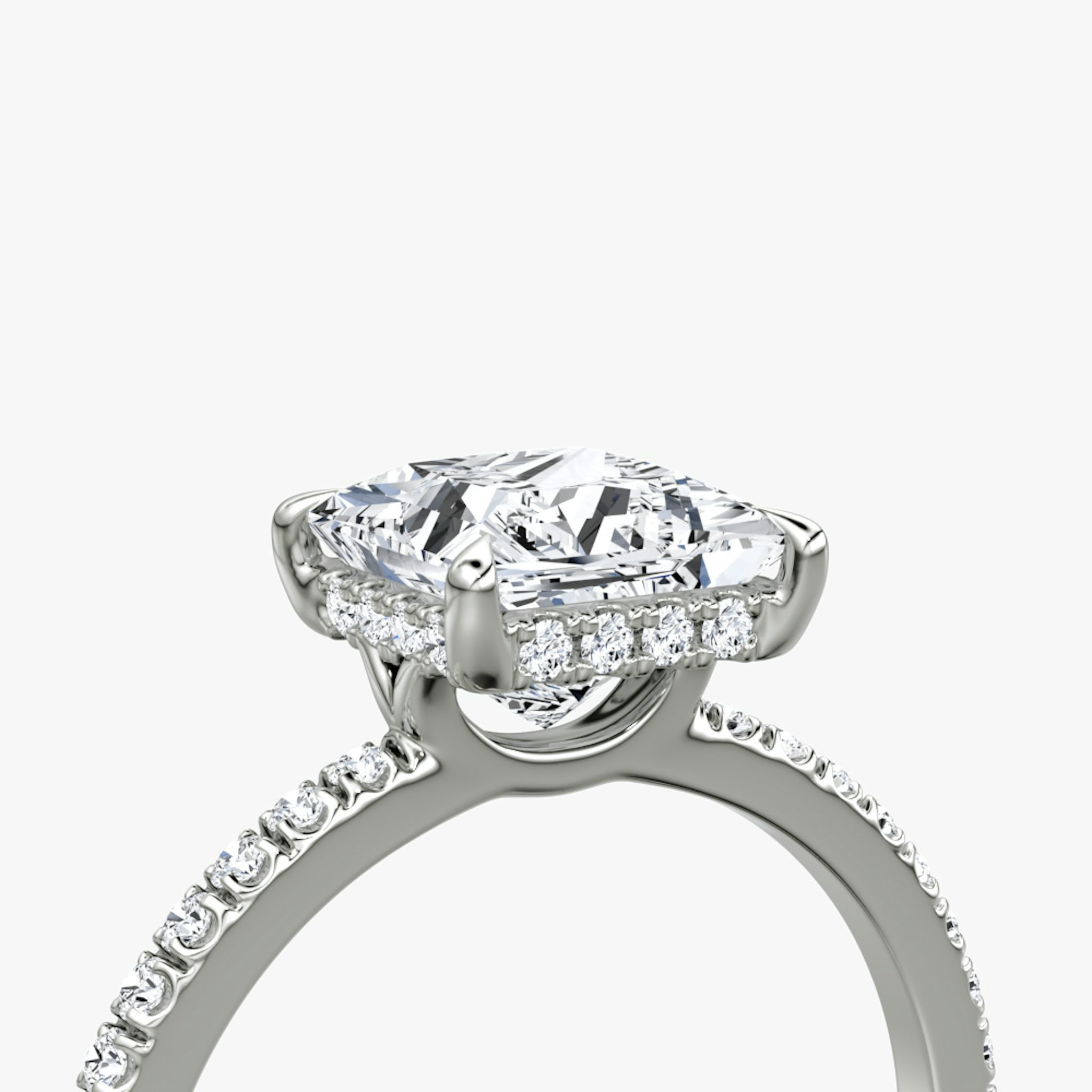 The Signature | Princess | 18k | White Gold | bandAccent: Pavé | bandWidth: standard | hiddenHalo: yes | diamondOrientation: vertical | caratWeight: other