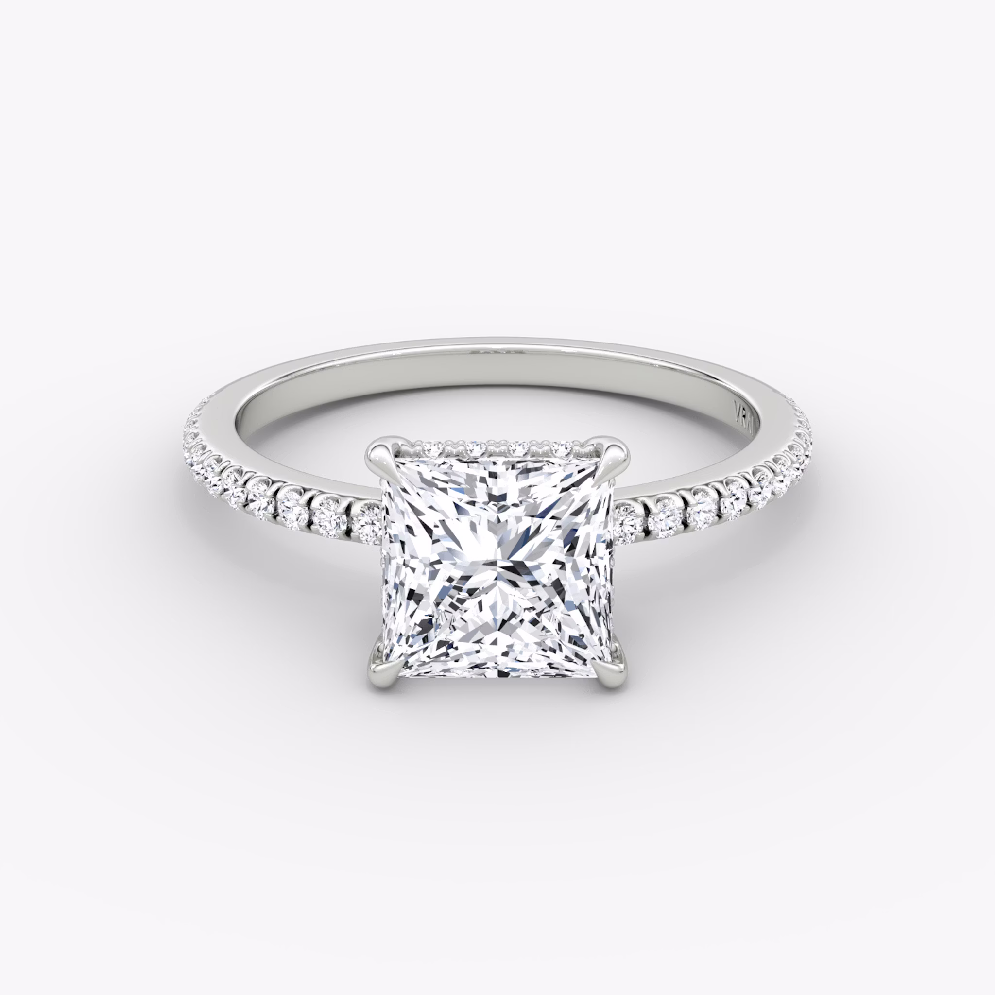 The Signature | Princess | 18k | White Gold | bandAccent: Pavé | bandWidth: standard | hiddenHalo: yes | diamondOrientation: vertical | caratWeight: other
