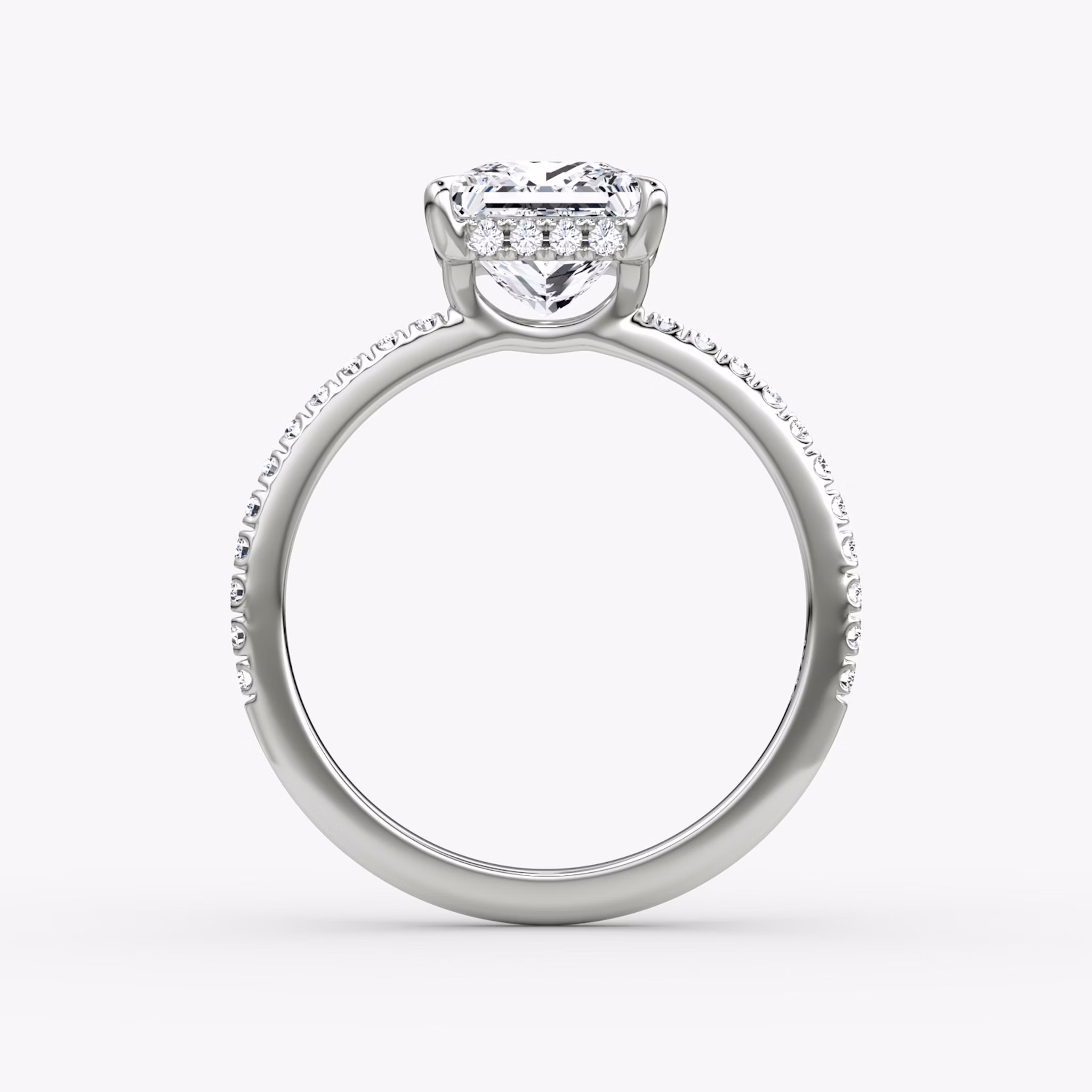 The Signature | Princess | 18k | White Gold | bandAccent: Pavé | bandWidth: standard | hiddenHalo: yes | diamondOrientation: vertical | caratWeight: other