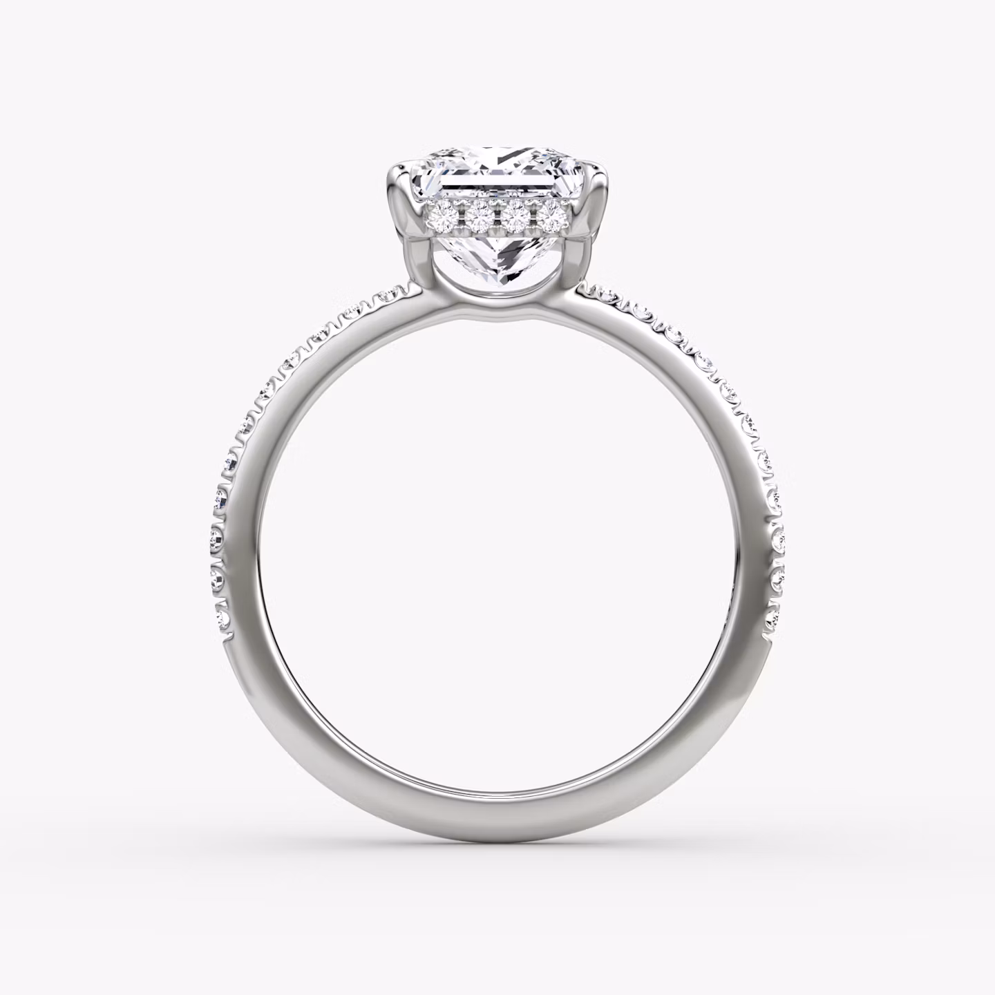 The Signature | Princess | Platinum | bandAccent: Pavé | bandWidth: standard | hiddenHalo: yes | diamondOrientation: vertical | caratWeight: other
