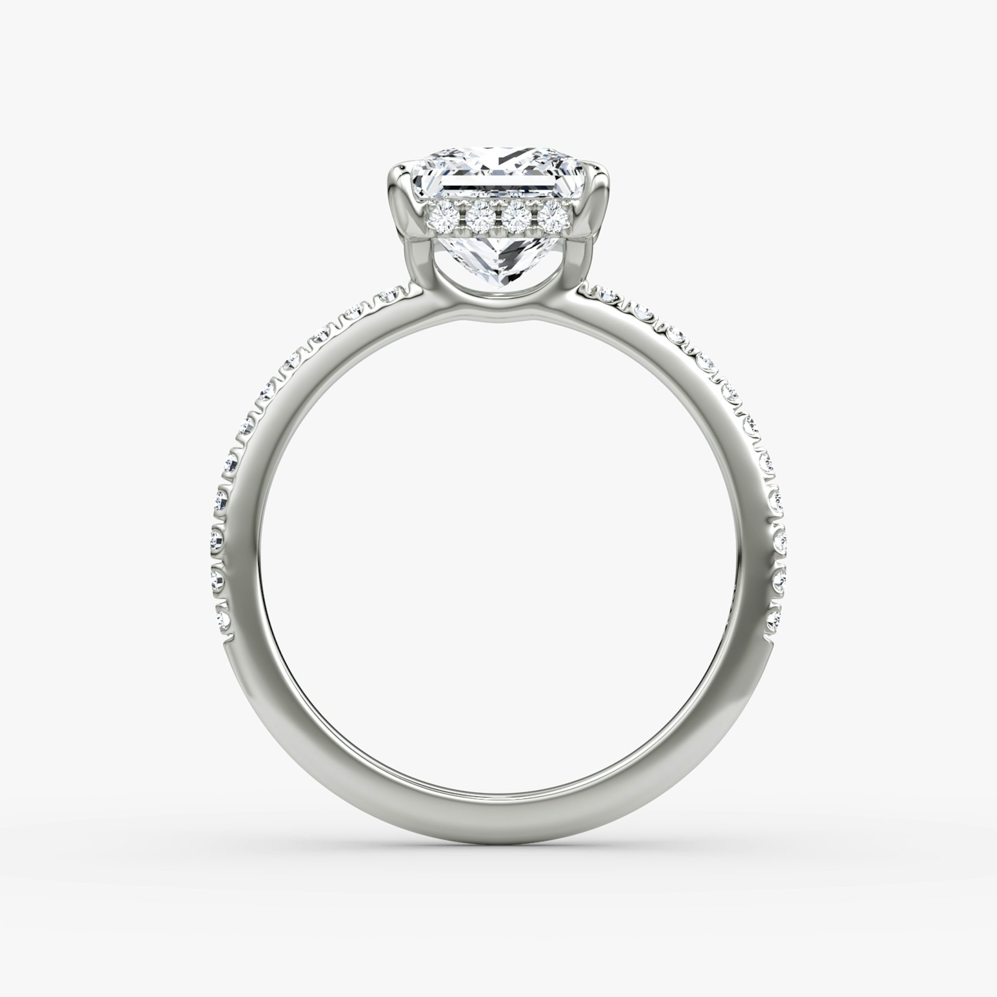 The Signature | Princess | 18k | White Gold | bandAccent: Pavé | bandWidth: standard | hiddenHalo: yes | diamondOrientation: vertical | caratWeight: other