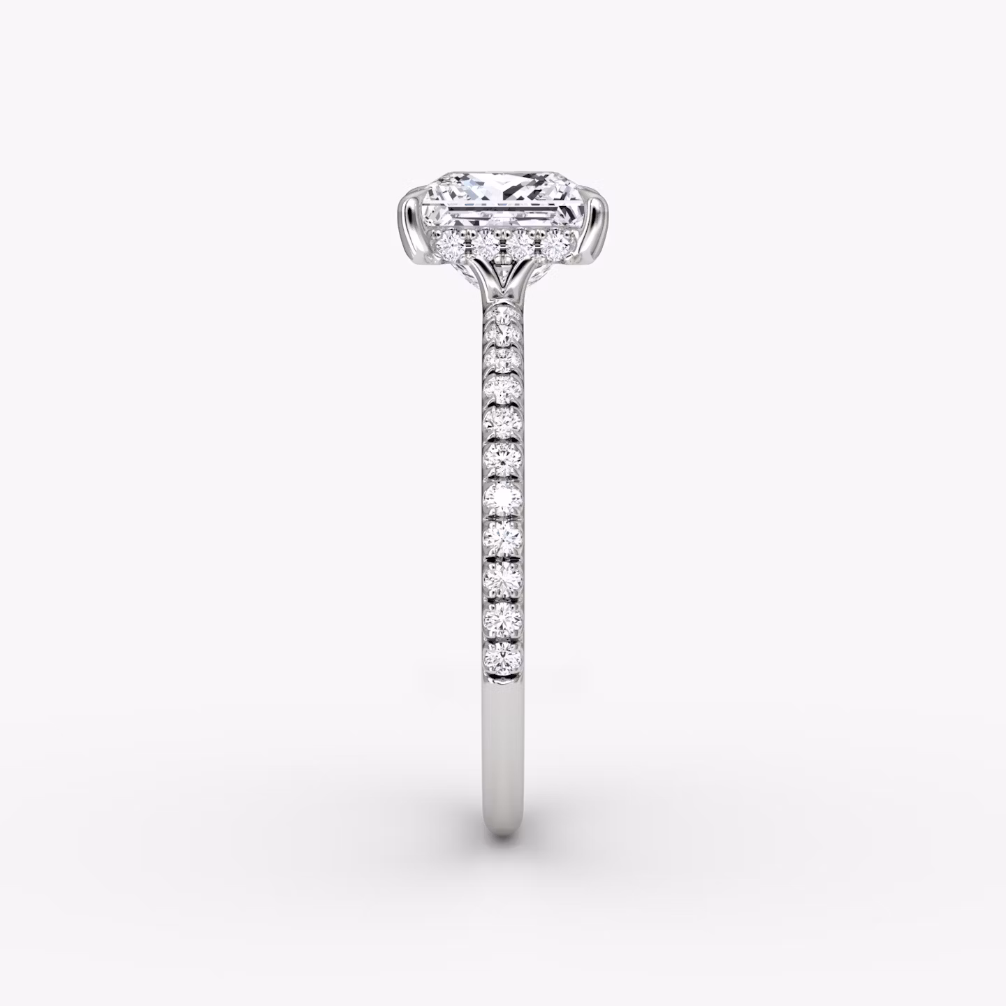 The Signature | Princess | Platinum | bandAccent: Pavé | bandWidth: standard | hiddenHalo: yes | diamondOrientation: vertical | caratWeight: other