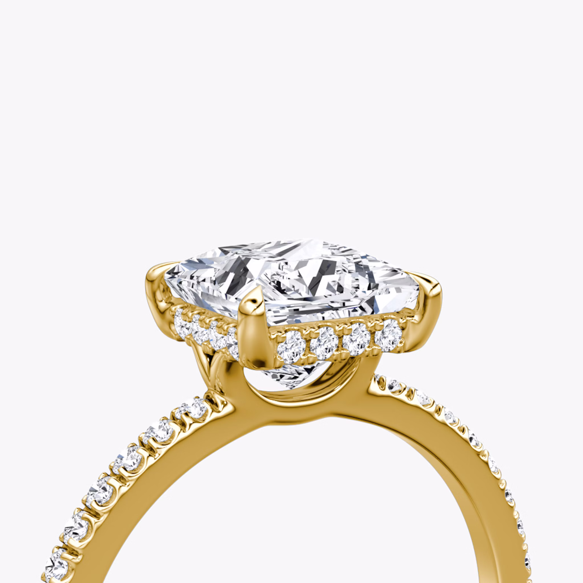 The Signature | Princess | 18k | Yellow Gold | bandAccent: Pavé | bandWidth: standard | hiddenHalo: yes | diamondOrientation: vertical | caratWeight: other