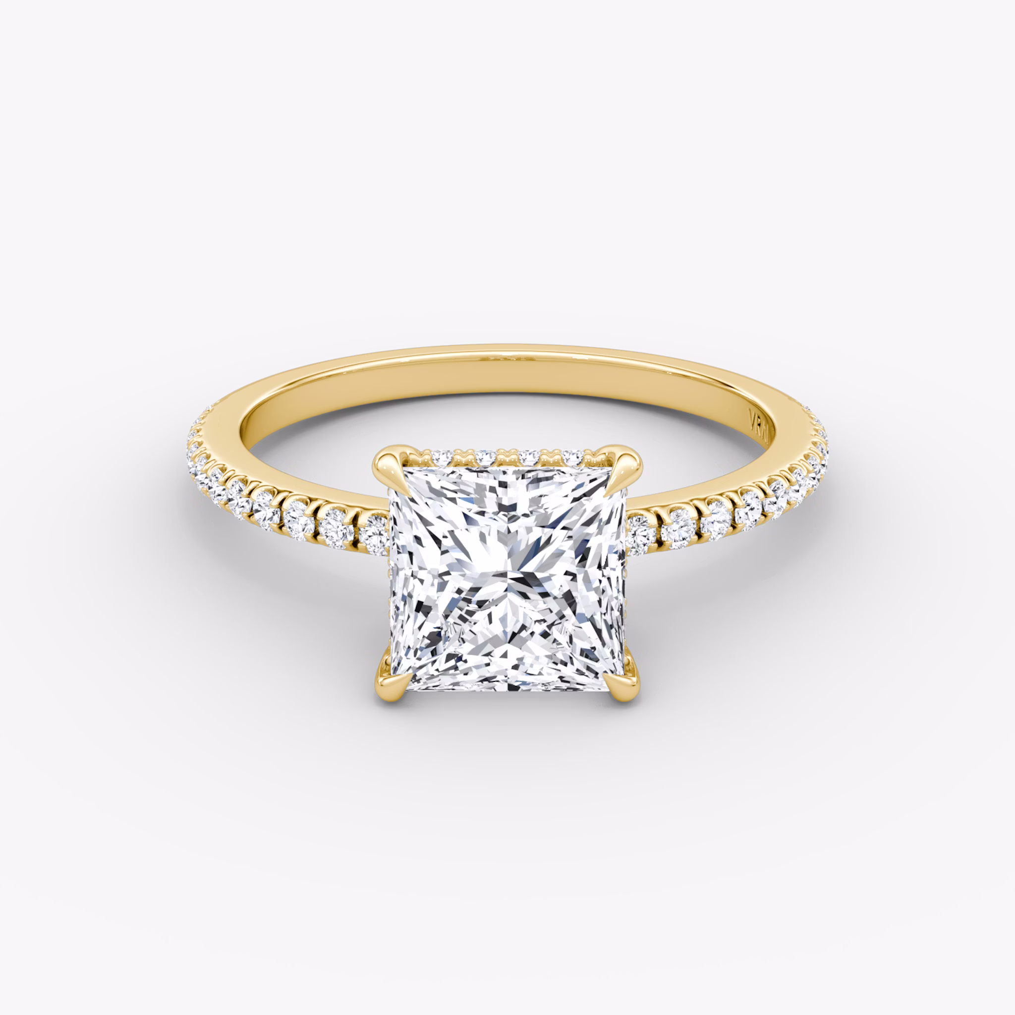 The Signature | Princess | 18k | Yellow Gold | bandAccent: Pavé | bandWidth: standard | hiddenHalo: yes | diamondOrientation: vertical | caratWeight: other