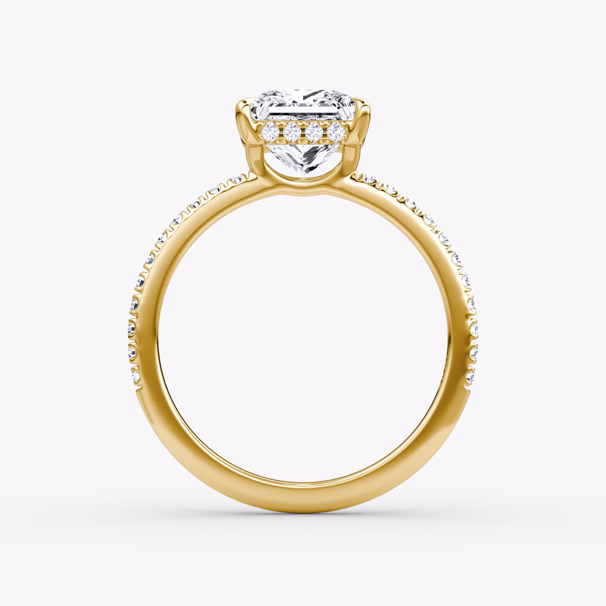 The Signature | Princess | 18k | Yellow Gold | bandAccent: Pavé | bandWidth: standard | hiddenHalo: yes | diamondOrientation: vertical | caratWeight: other