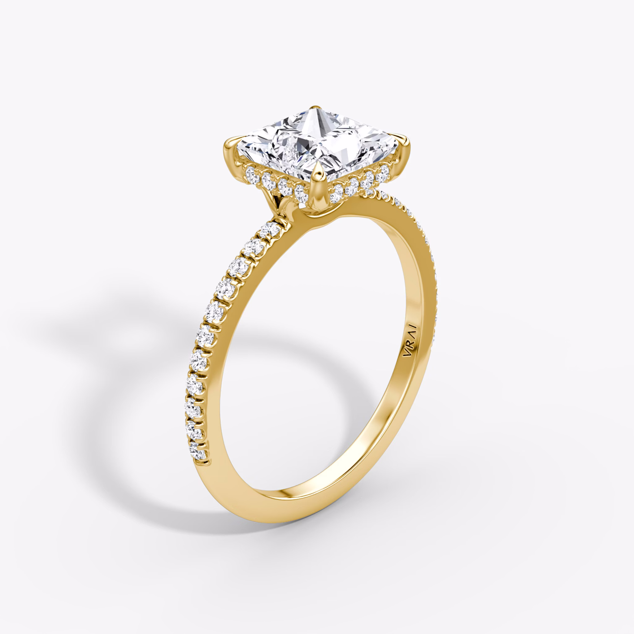 The Signature | Princess | 18k | Yellow Gold | bandAccent: Pavé | bandWidth: standard | hiddenHalo: yes | diamondOrientation: vertical | caratWeight: other
