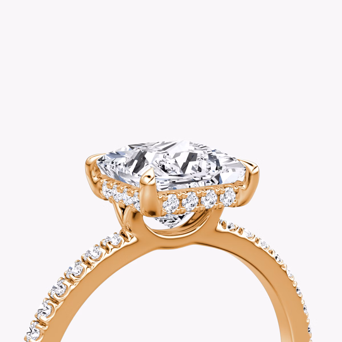 The Signature | Princess | 14k | Rose Gold | bandAccent: Pavé | bandWidth: standard | hiddenHalo: yes | diamondOrientation: vertical | caratWeight: other