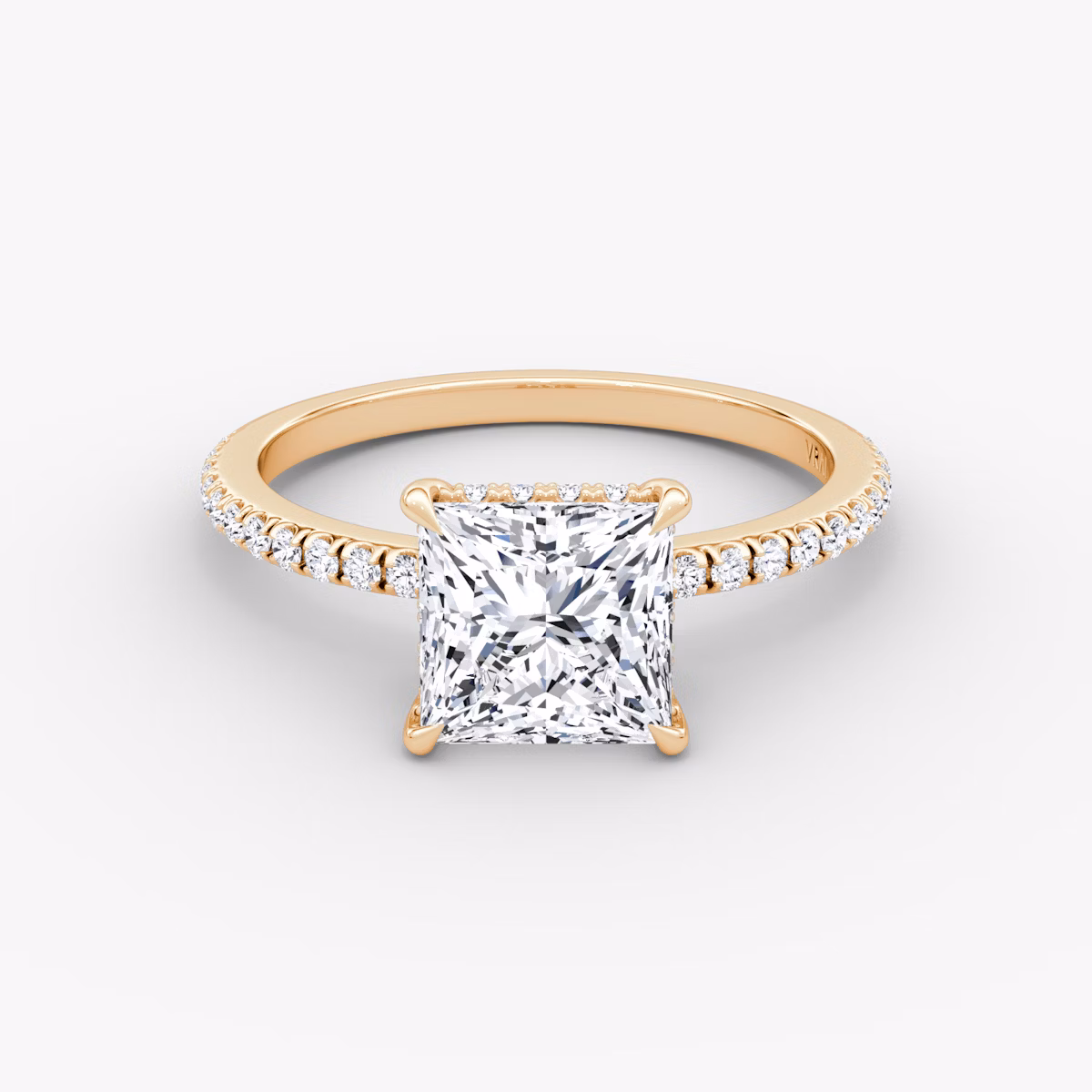 The Signature | Princess | 14k | Rose Gold | bandAccent: Pavé | bandWidth: standard | hiddenHalo: yes | diamondOrientation: vertical | caratWeight: other