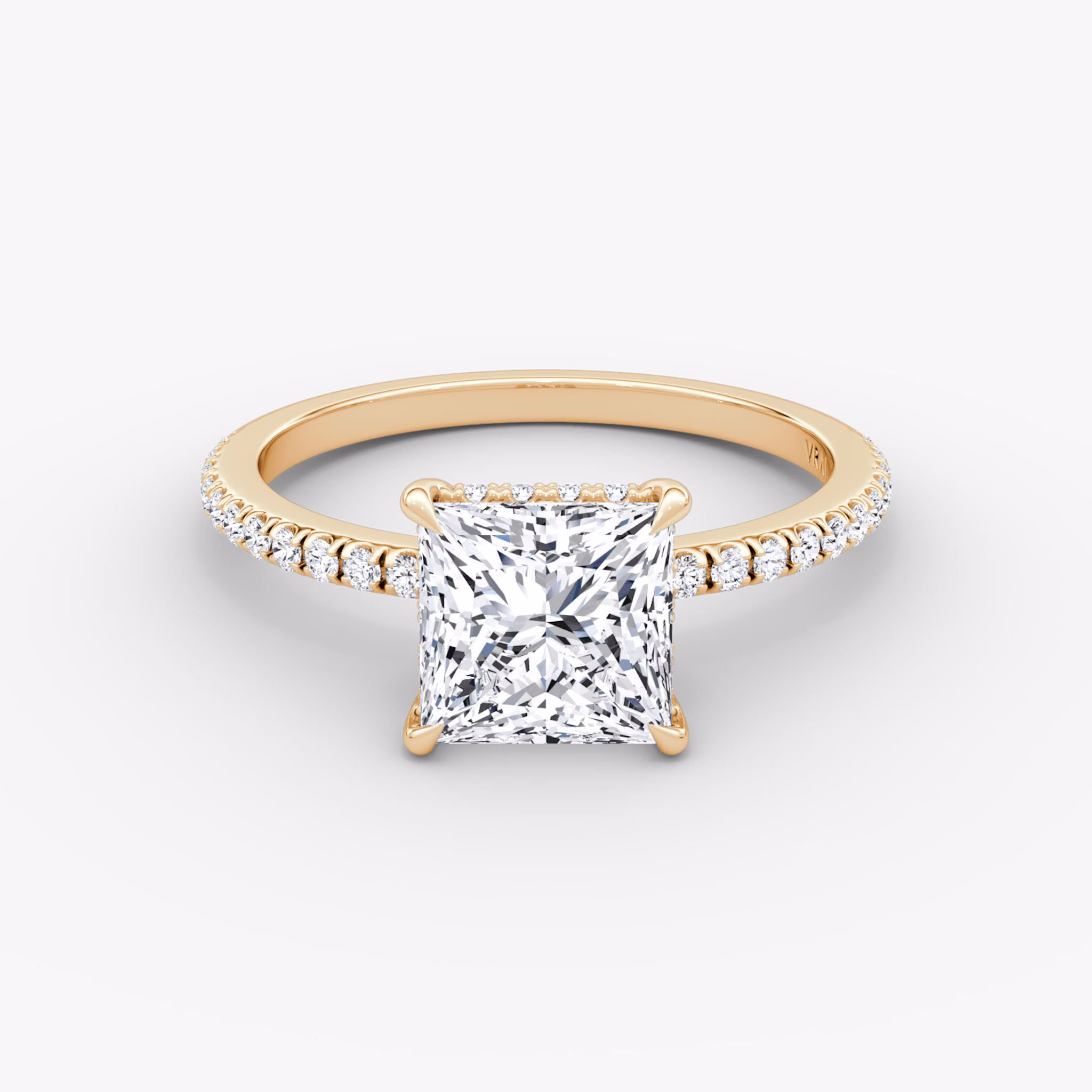 The Signature | Princess | 14k | Rose Gold | bandAccent: Pavé | bandWidth: standard | hiddenHalo: yes | diamondOrientation: vertical | caratWeight: other