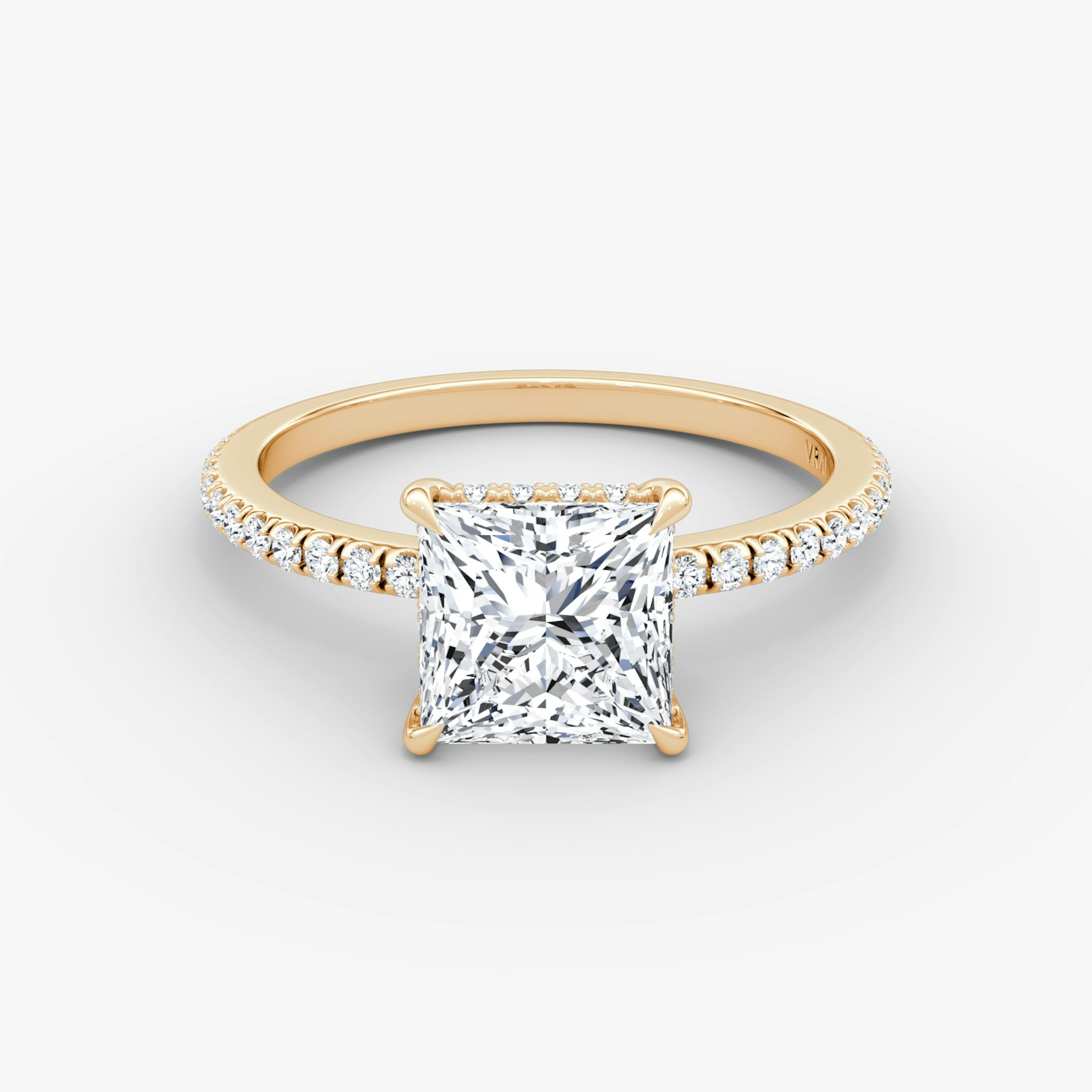 The Signature | Princess | 14k | Rose Gold | bandAccent: Pavé | bandWidth: standard | hiddenHalo: yes | diamondOrientation: vertical | caratWeight: other