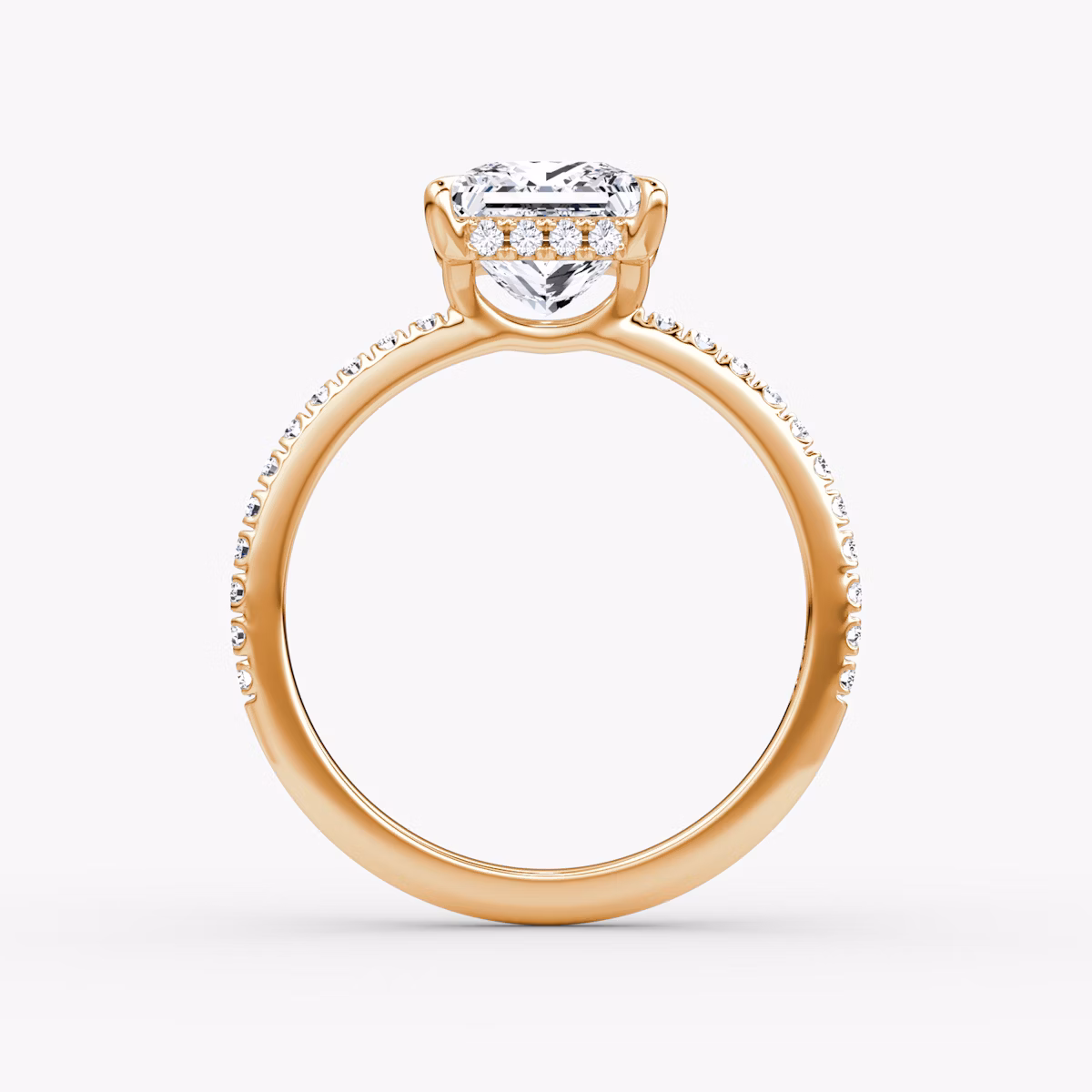 The Signature | Princess | 14k | Rose Gold | bandAccent: Pavé | bandWidth: standard | hiddenHalo: yes | diamondOrientation: vertical | caratWeight: other