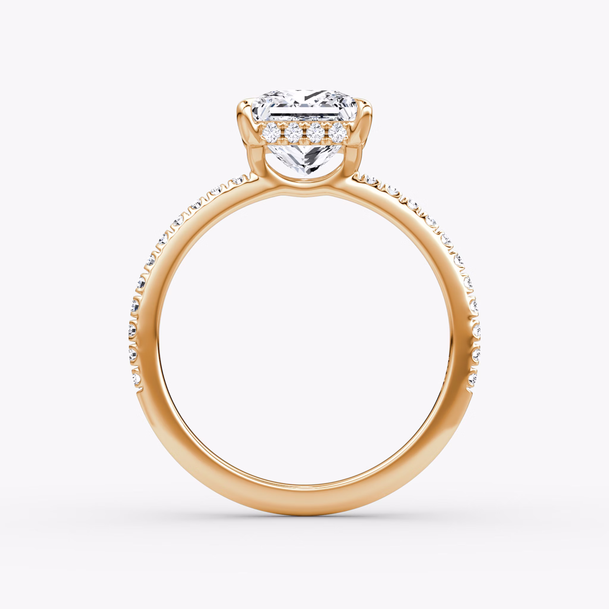 The Signature | Princess | 14k | Rose Gold | bandAccent: Pavé | bandWidth: standard | hiddenHalo: yes | diamondOrientation: vertical | caratWeight: other