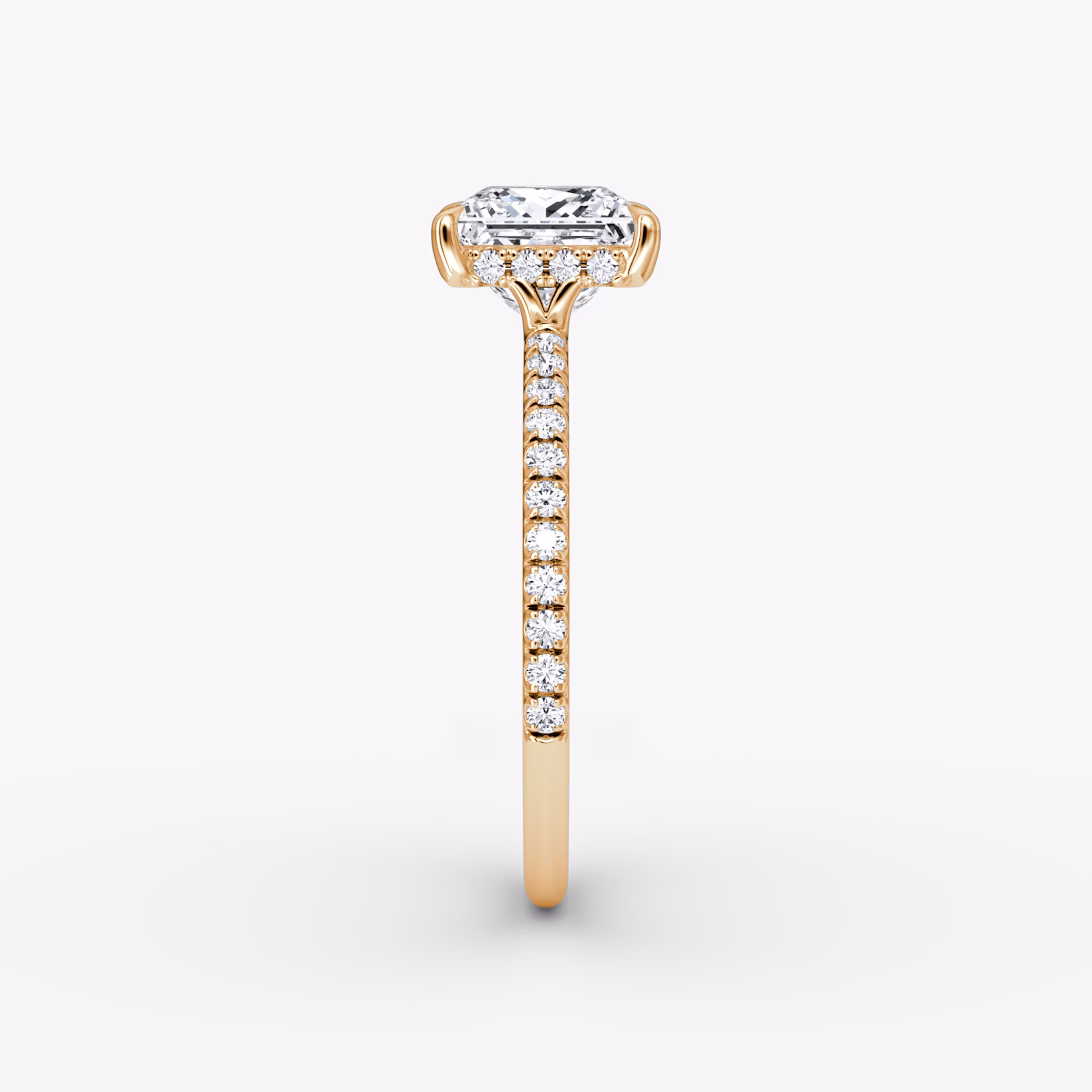 The Signature | Princess | 14k | Rose Gold | bandAccent: Pavé | bandWidth: standard | hiddenHalo: yes | diamondOrientation: vertical | caratWeight: other