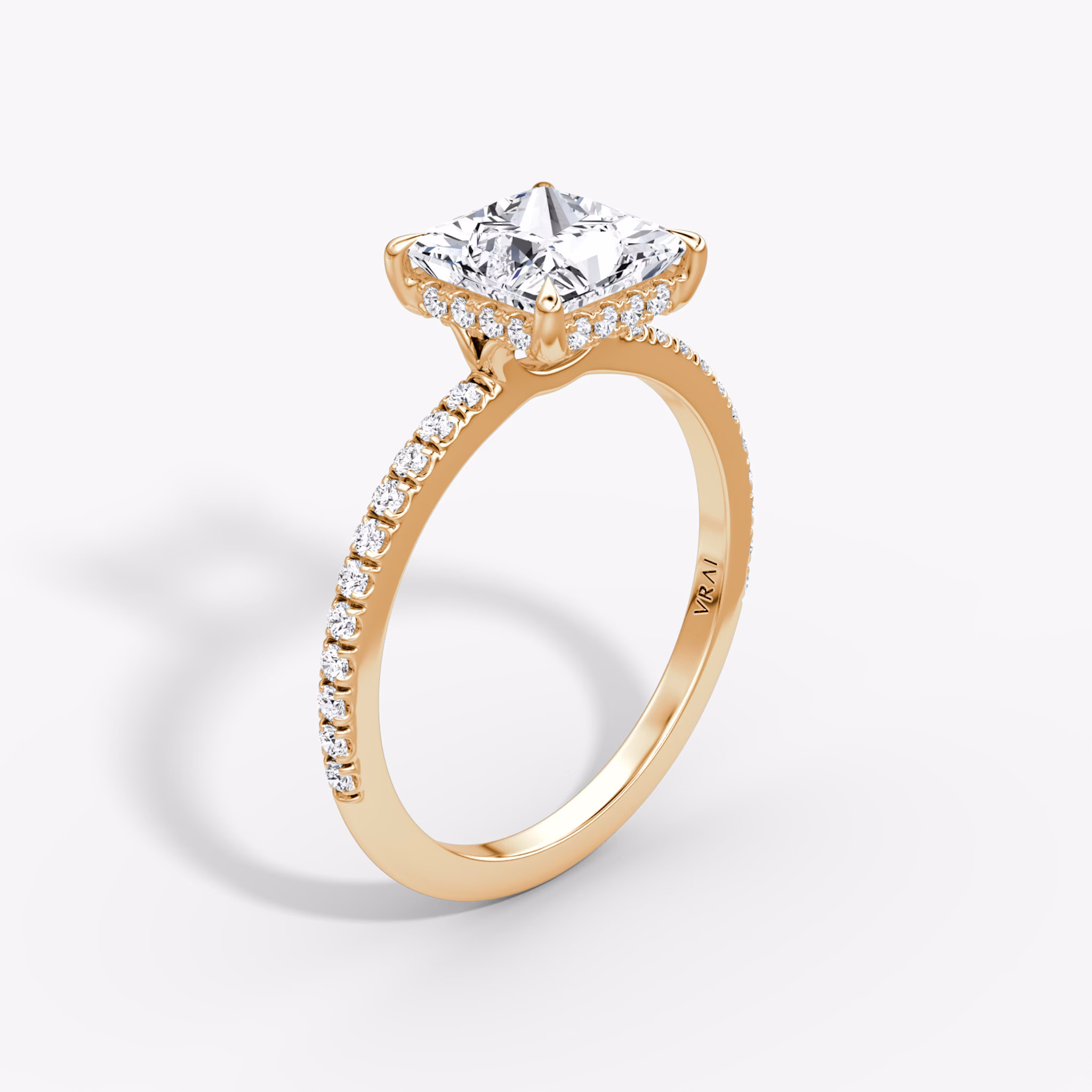 The Signature | Princess | 14k | Rose Gold | bandAccent: Pavé | bandWidth: standard | hiddenHalo: yes | diamondOrientation: vertical | caratWeight: other
