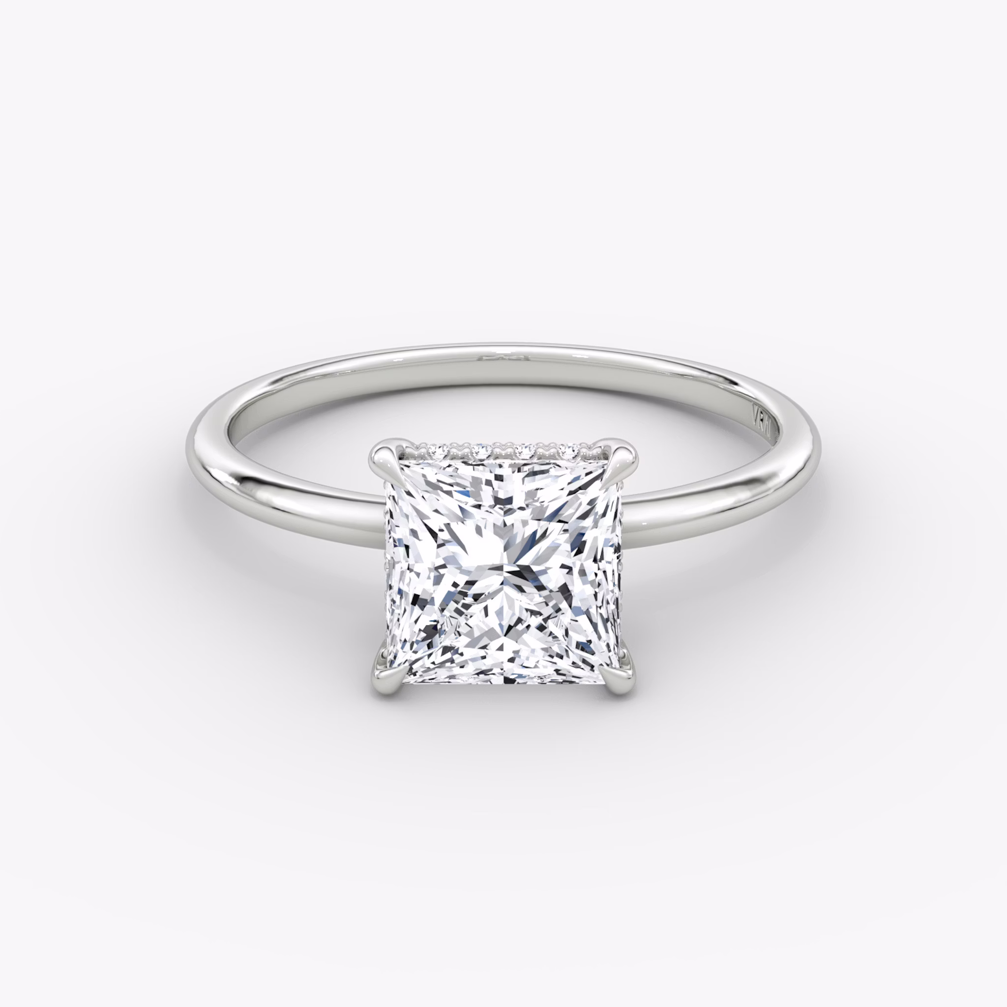 The Signature | Princess | 18k | White Gold | bandAccent: Plain | bandWidth: standard | hiddenHalo: yes | diamondOrientation: vertical | caratWeight: other