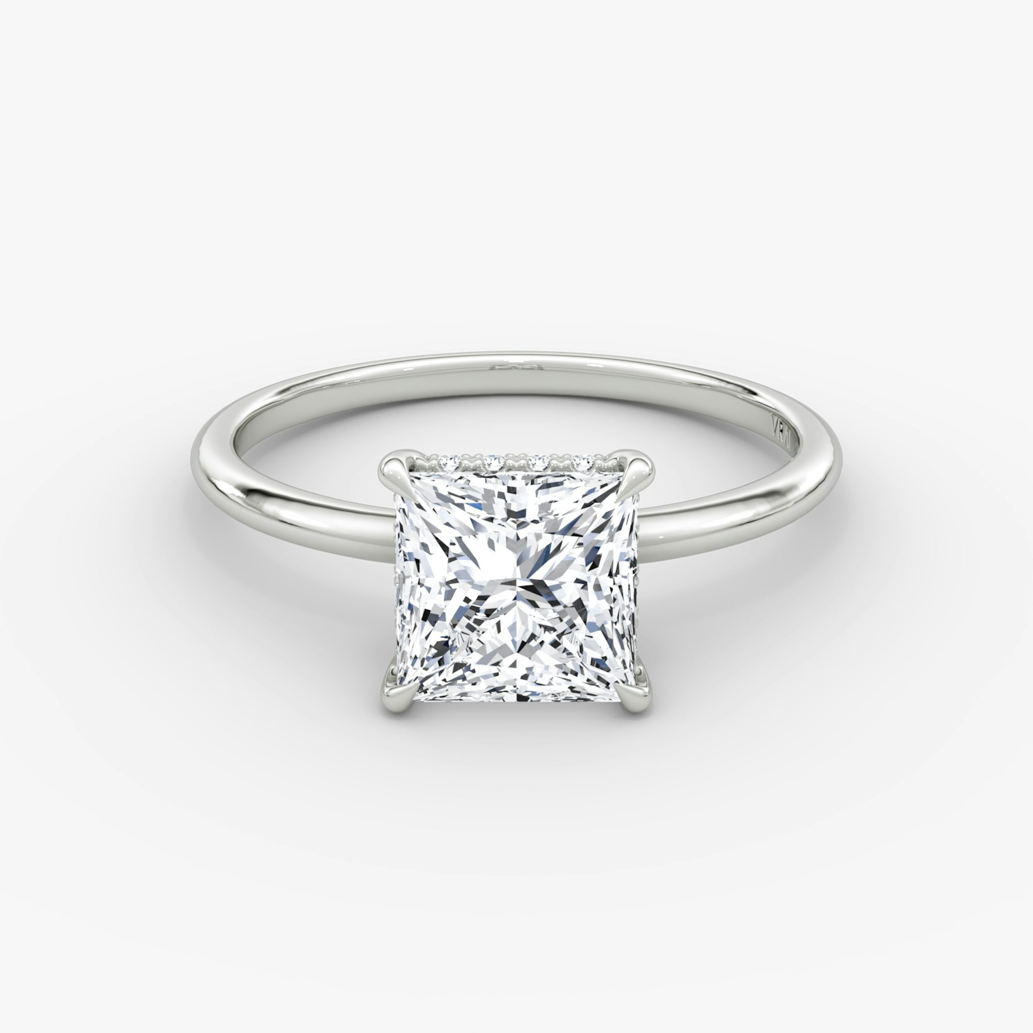 The Signature | Princess | 18k | White Gold | bandAccent: Plain | bandWidth: standard | hiddenHalo: yes | diamondOrientation: vertical | caratWeight: other