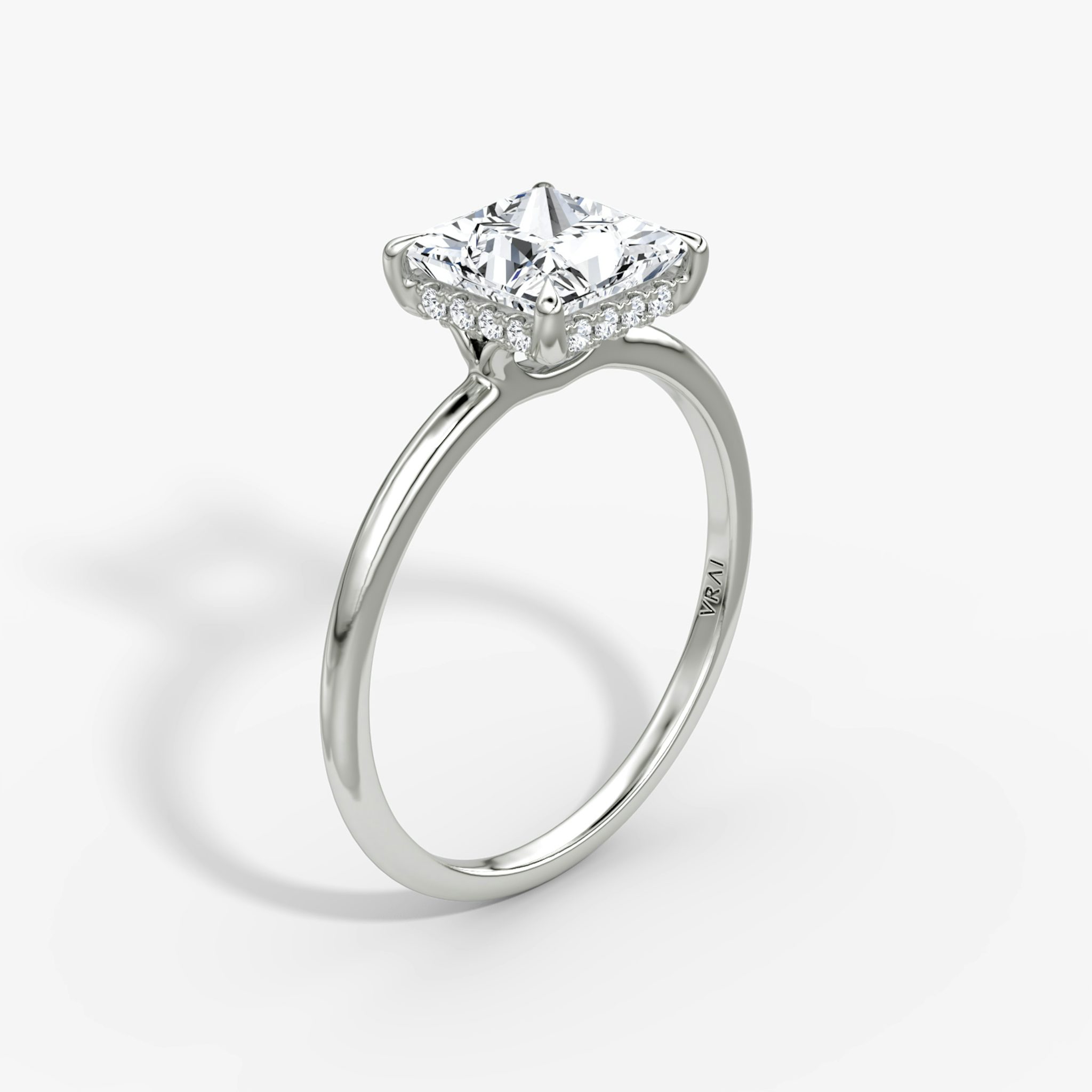 The Signature | Princess | 18k | White Gold | bandAccent: Plain | bandWidth: standard | hiddenHalo: yes | diamondOrientation: vertical | caratWeight: other