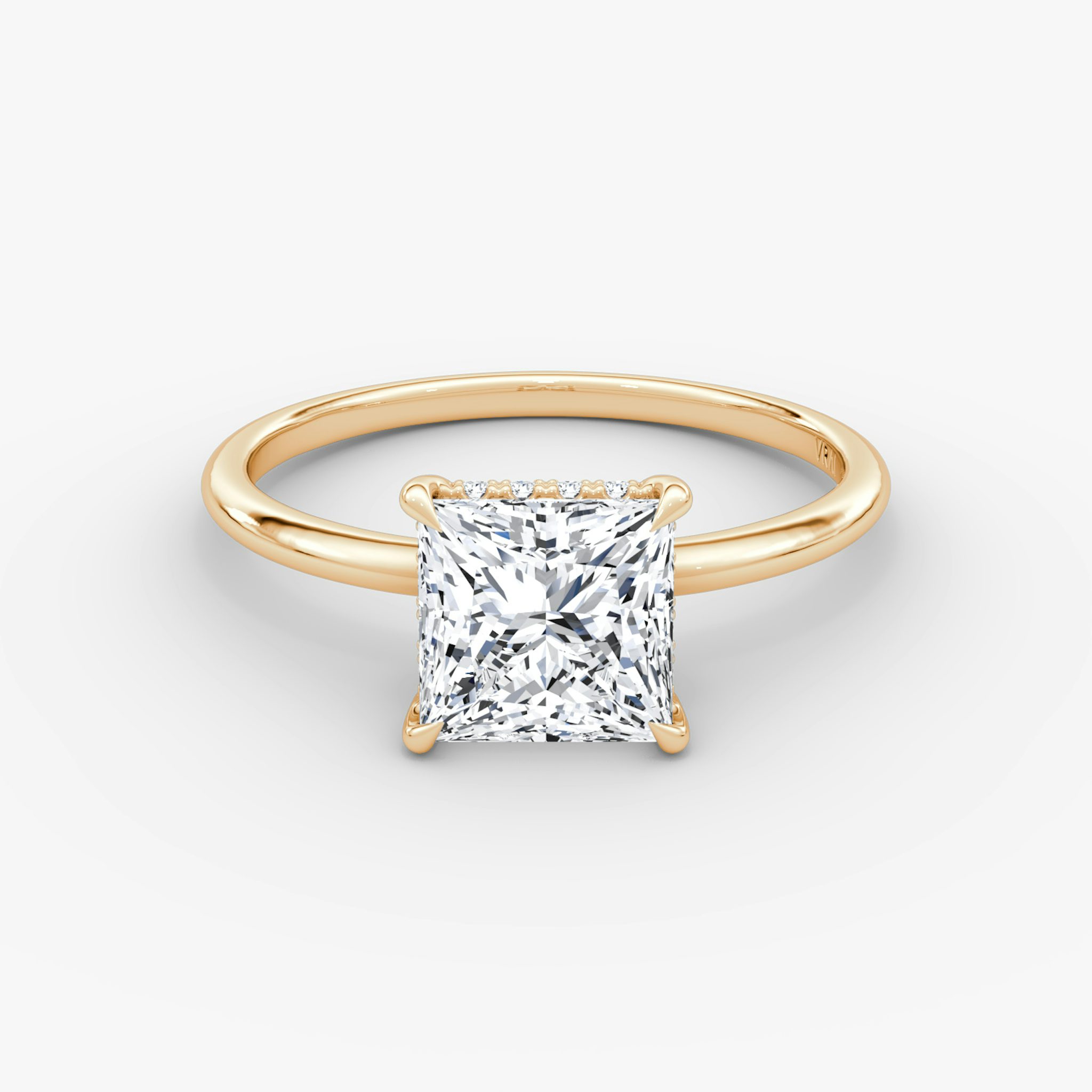 The Signature | Princess | 14k | Rose Gold | bandAccent: Plain | bandWidth: standard | hiddenHalo: yes | diamondOrientation: vertical | caratWeight: other